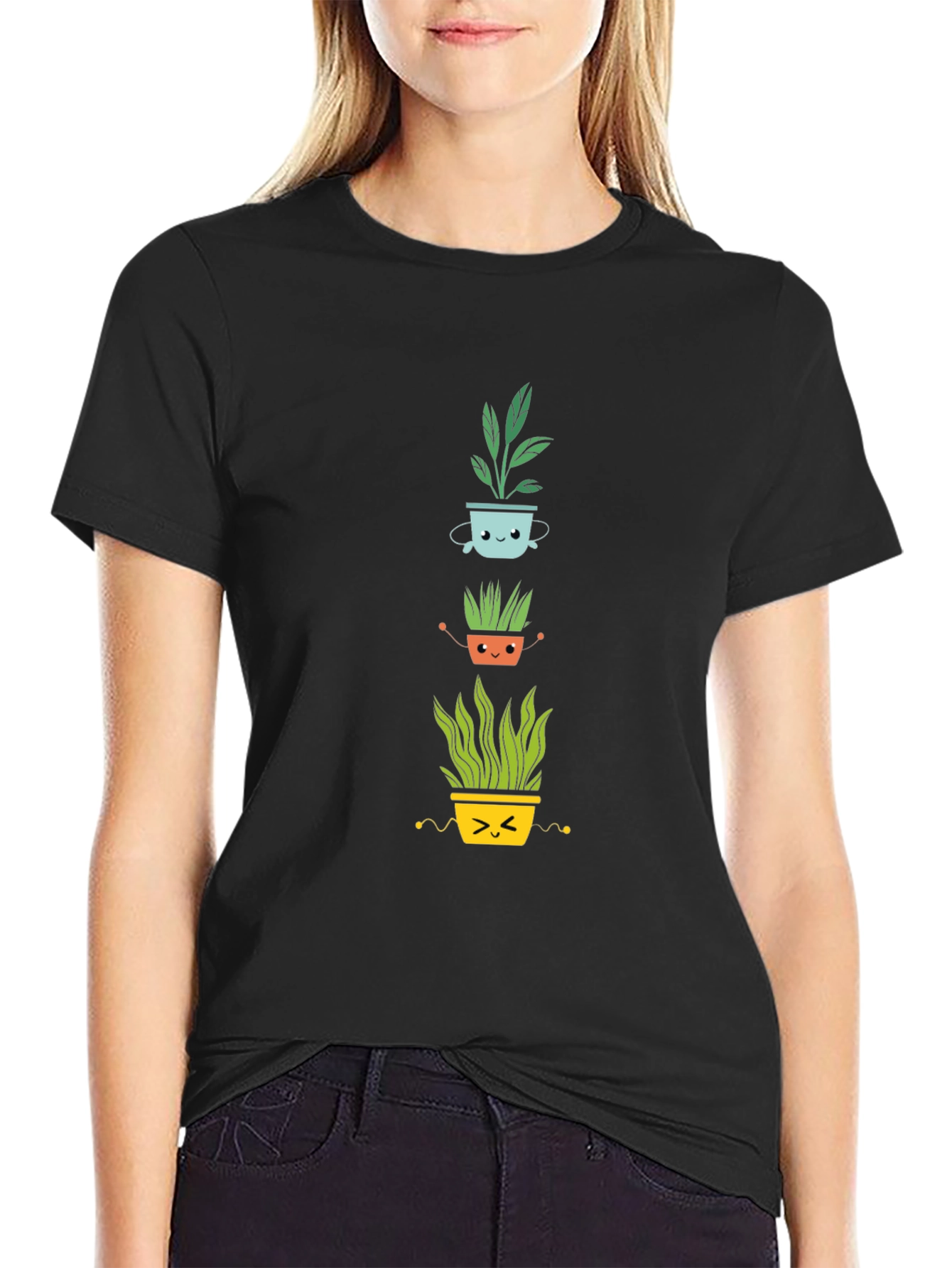 Black Cute Plant Pot T-Shirt - Black Cotton Tee view 2