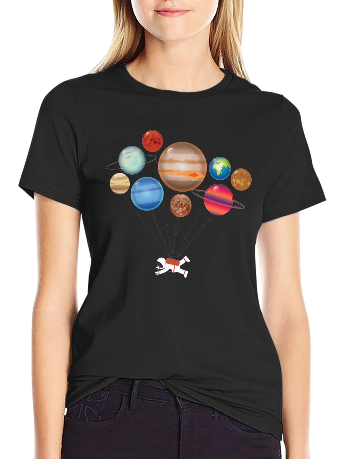 Black Planets Astronaut Graphic T-Shirt view 2