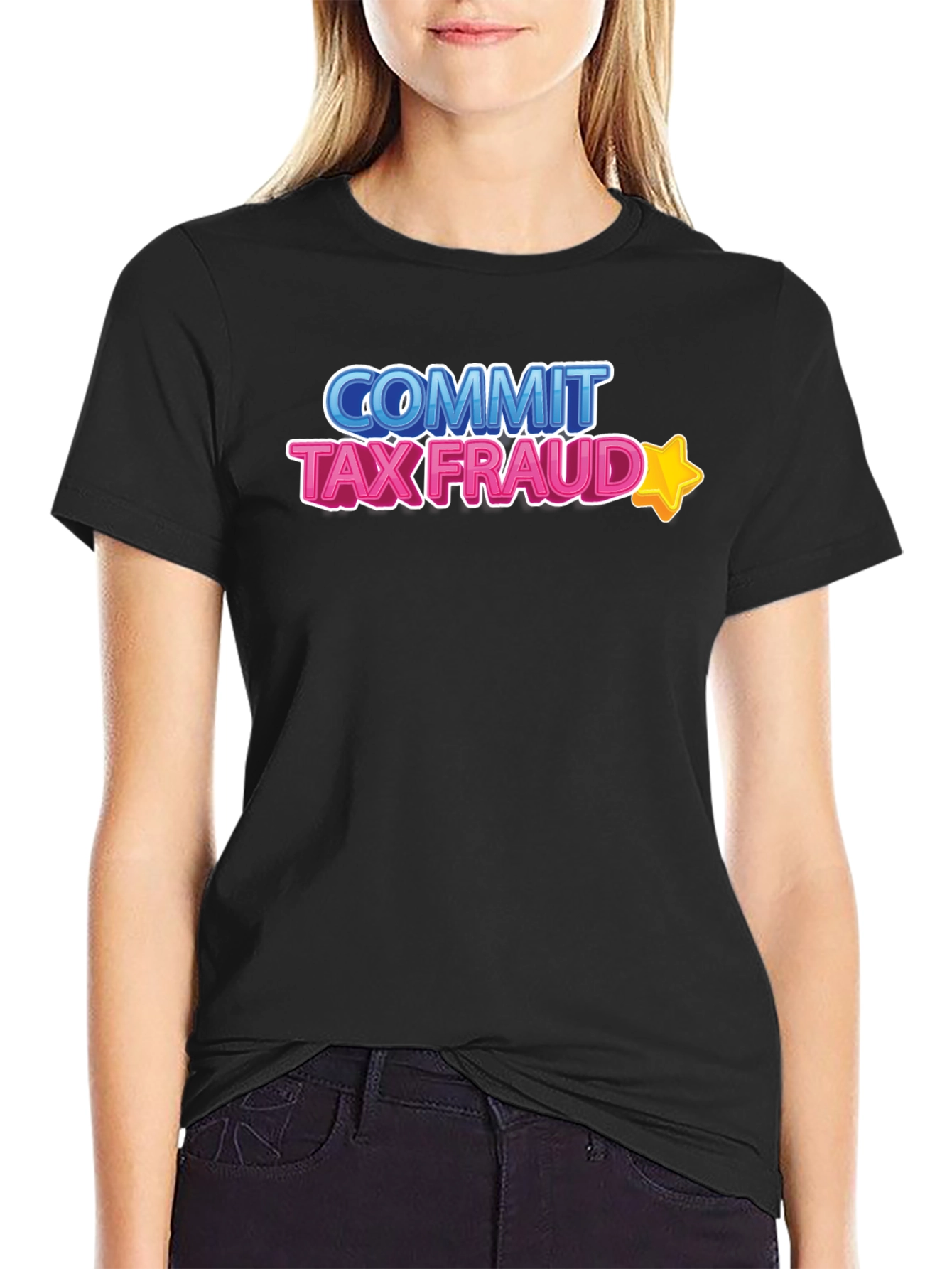 Black Commit Tax Fraud T-Shirt - Novelty Graphic Tee view 2
