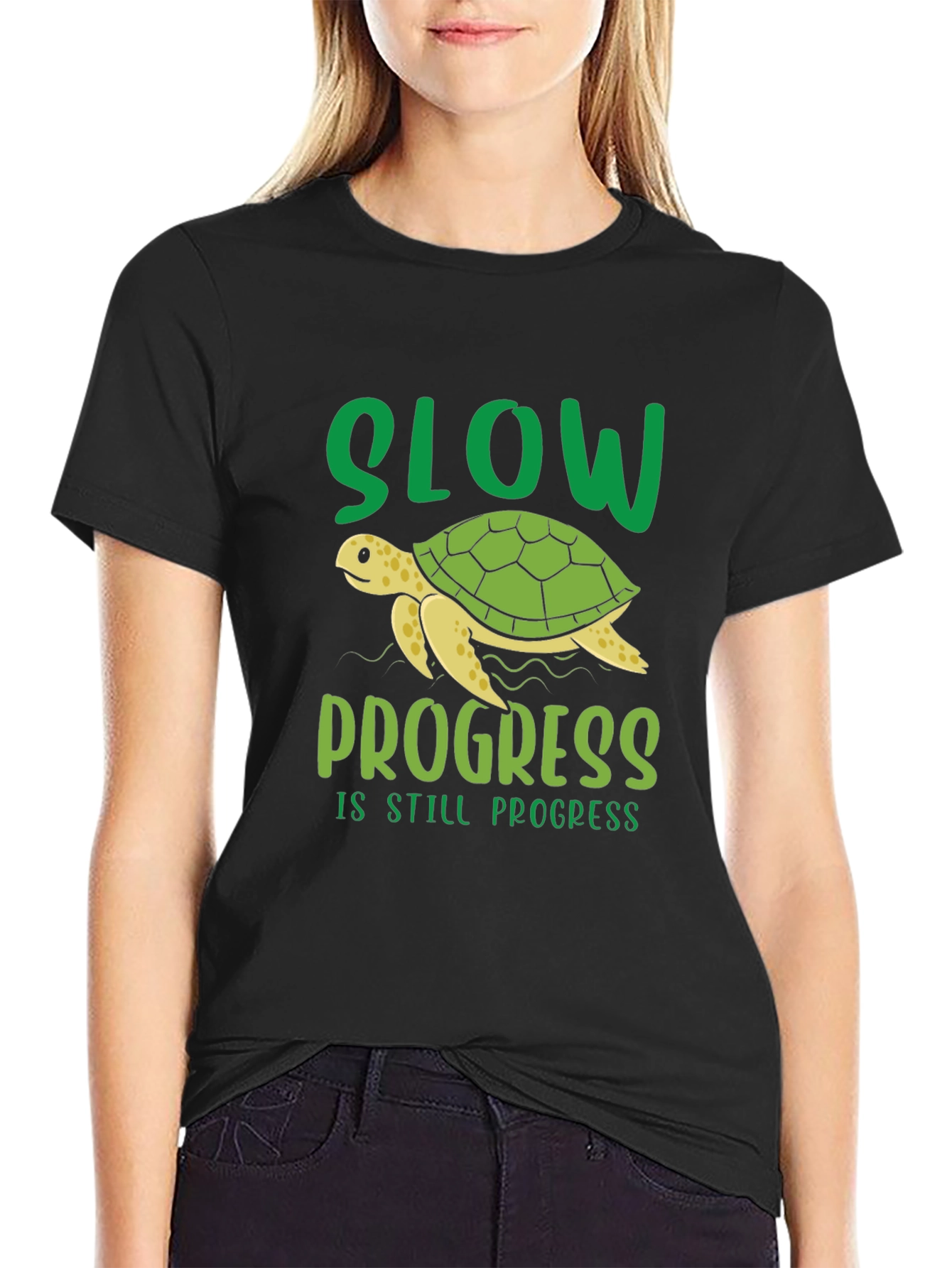 Black Slow Progress Turtle T-Shirt view 2