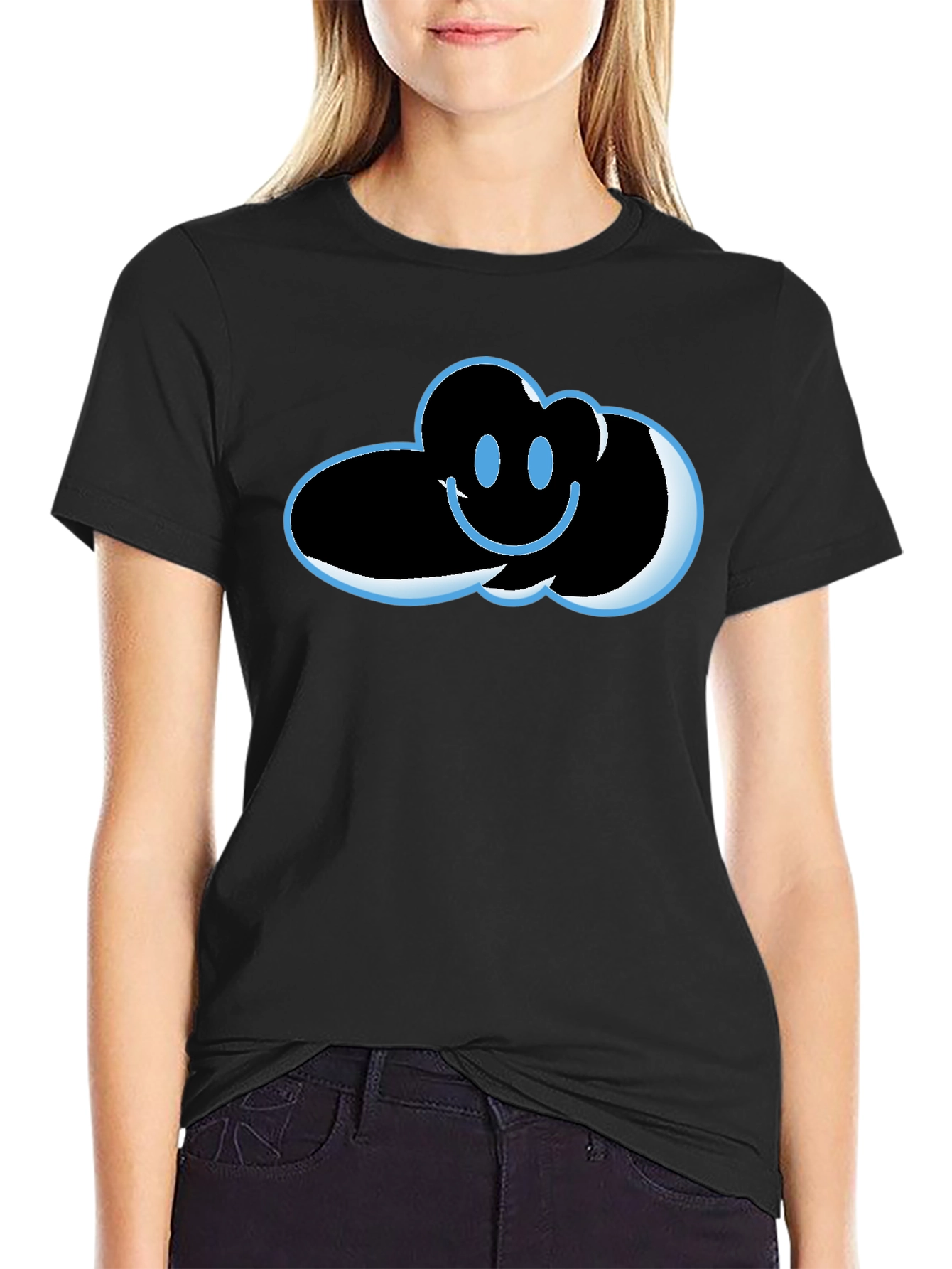 Black Cloud Smiley Graphic T-Shirt - Soft Cotton Blend view 2