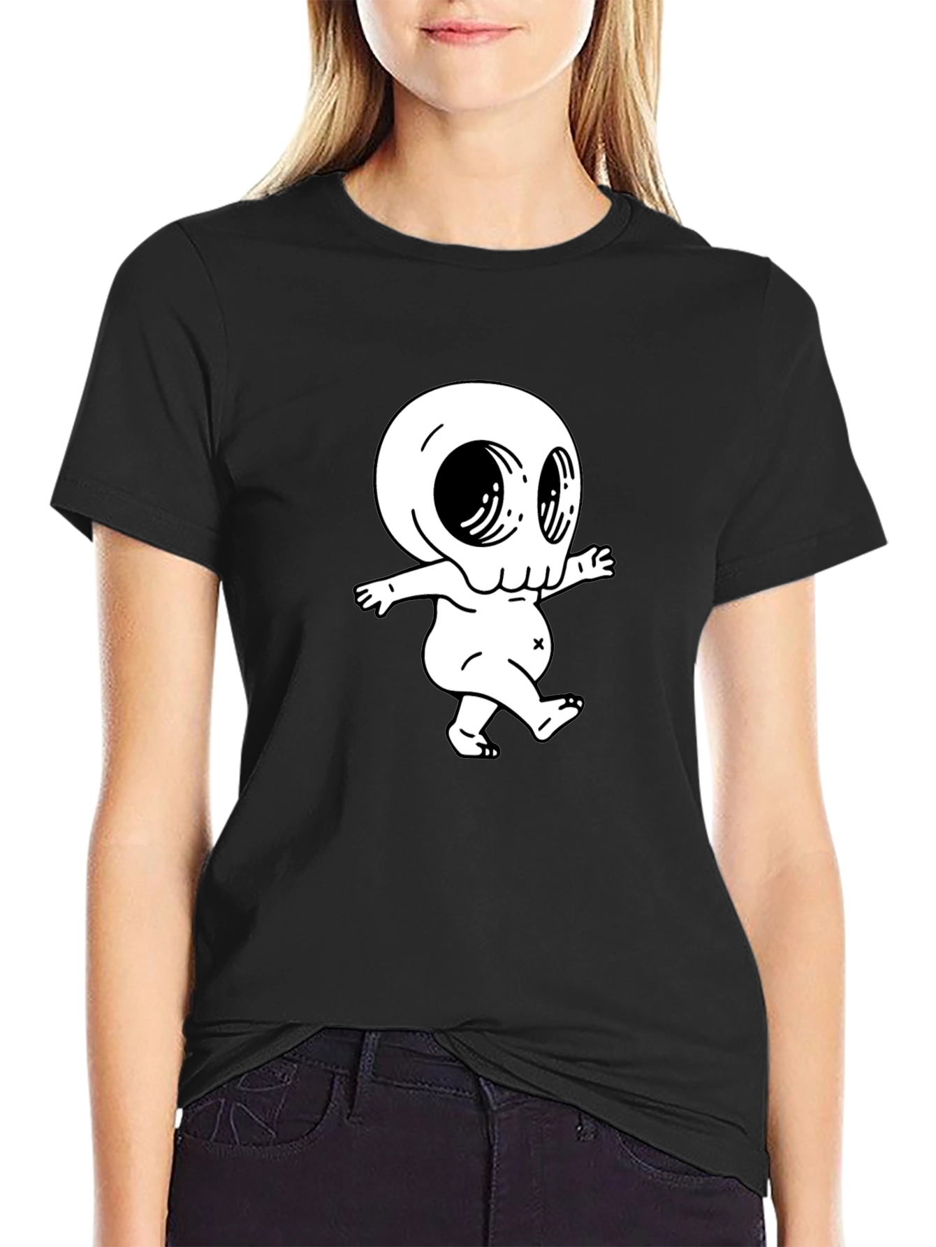 Black Cool Black Tee with Spooky Baby Skull view 2