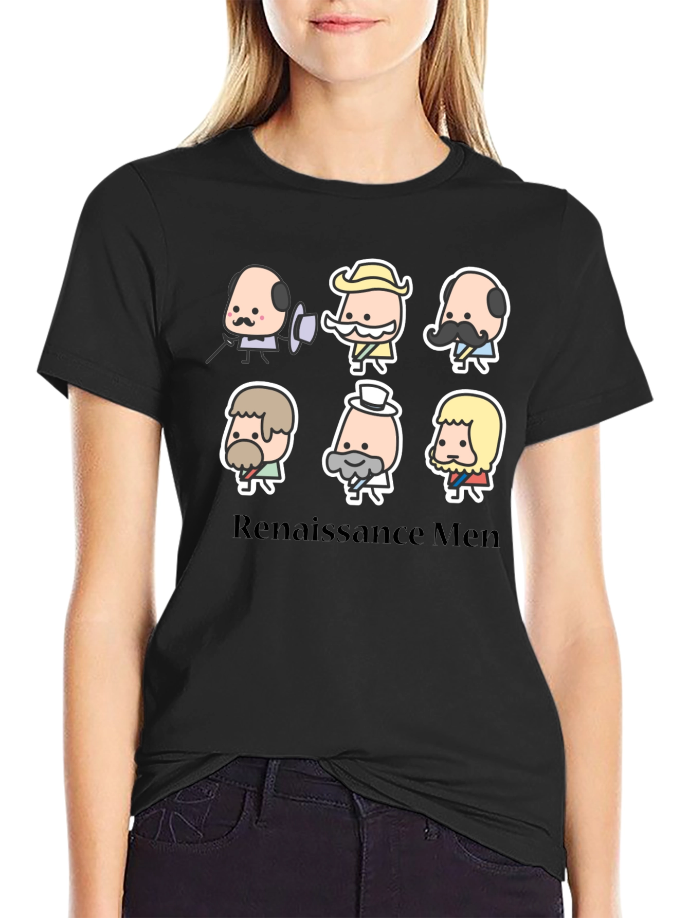 Black Renaissance Men Cartoon T-Shirt - Black view 2