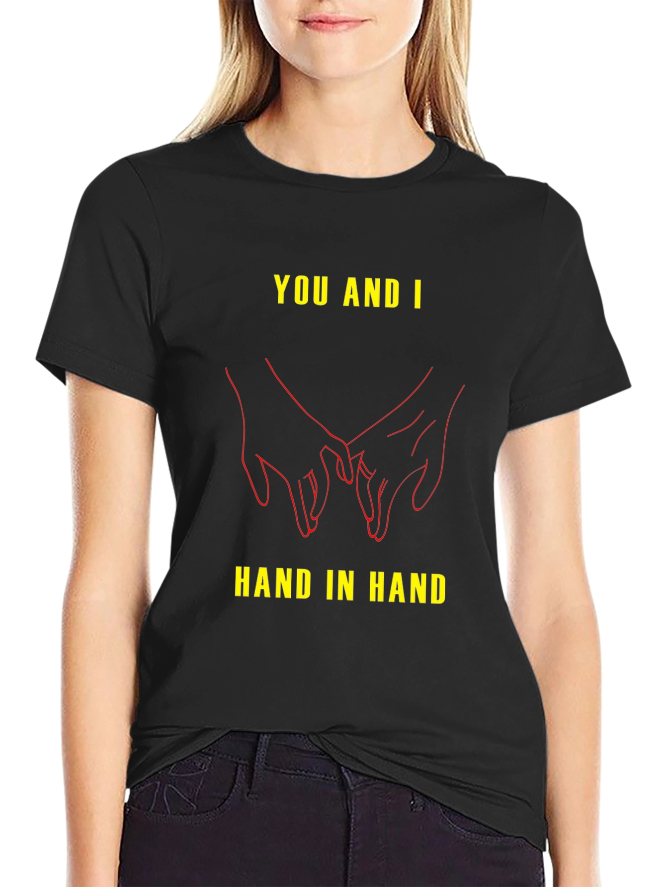Black You and I Hand in Hand Graphic Tee - Black Unisex Shirt view 2
