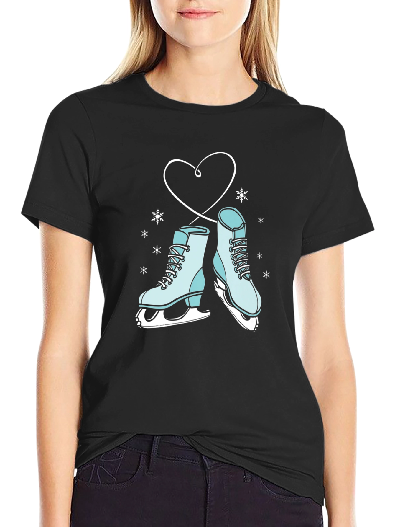 Black Ice Skate Heart Graphic Tee - Winter Fashion view 2