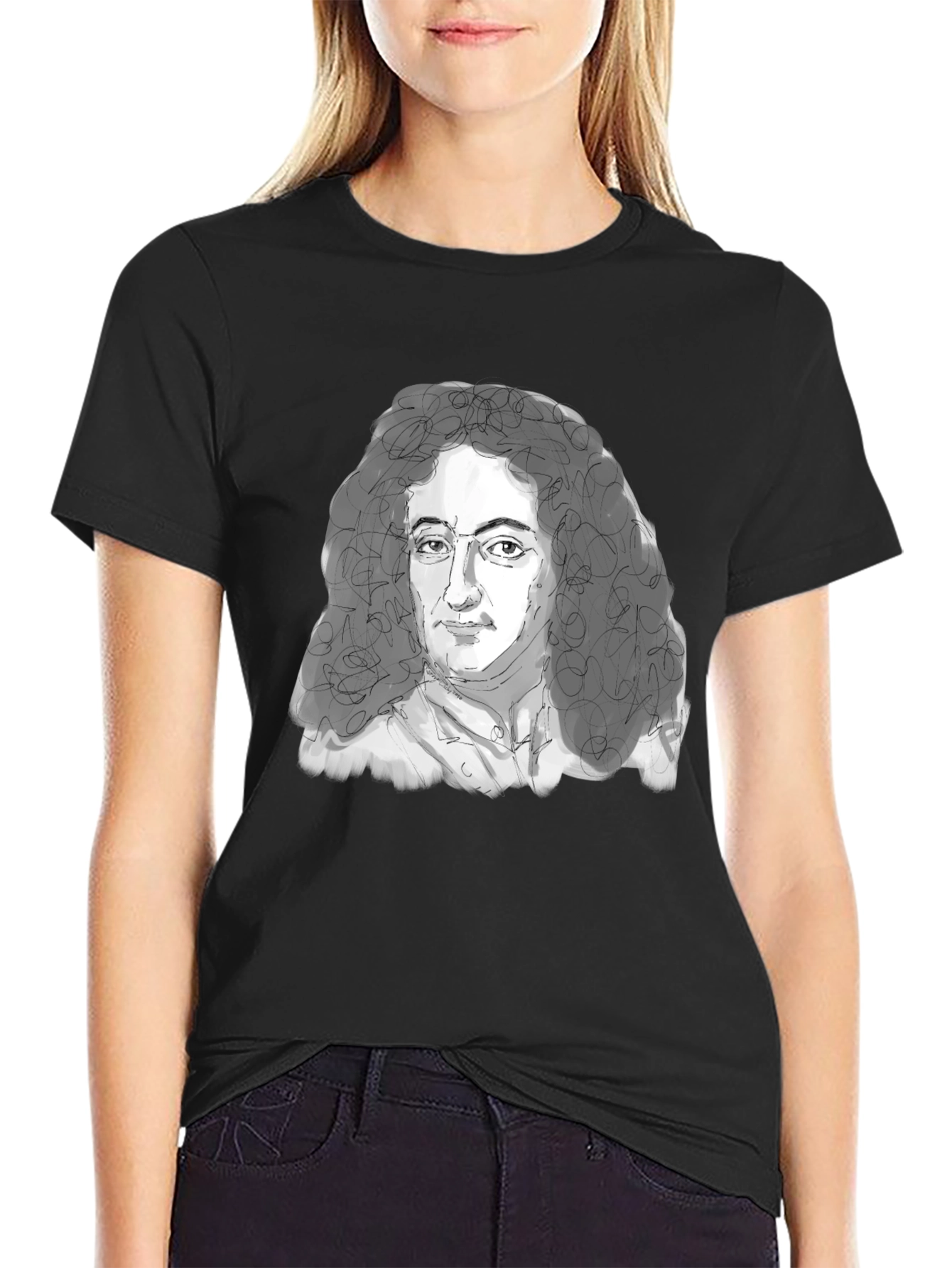 Black Leibniz Portrait T-Shirt - Black Graphic Tee view 2