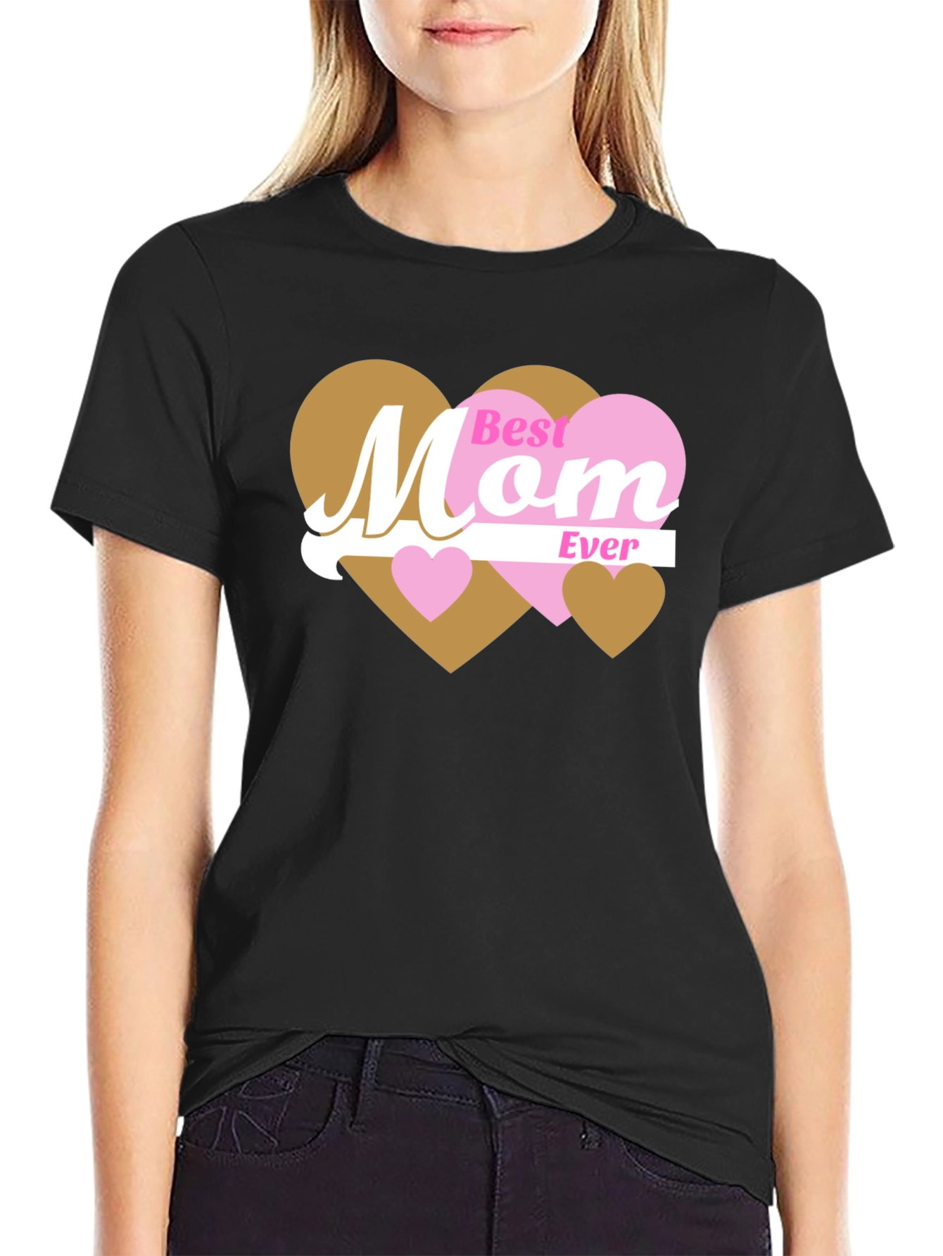 Black Best Mom Ever T-Shirt - Heart Design view 2