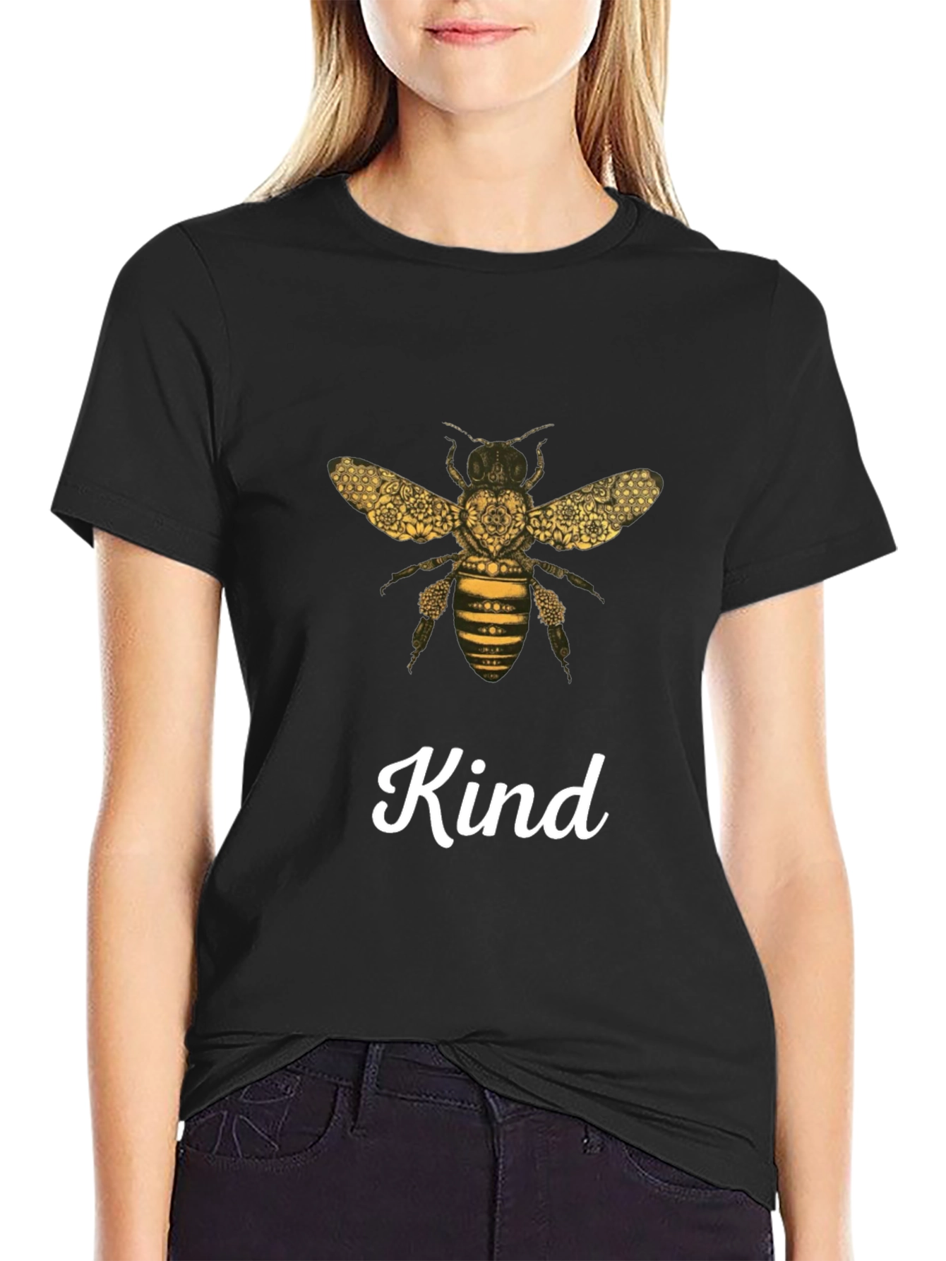 Black Kind Bee Graphic Tee - Unisex Black T-Shirt view 2