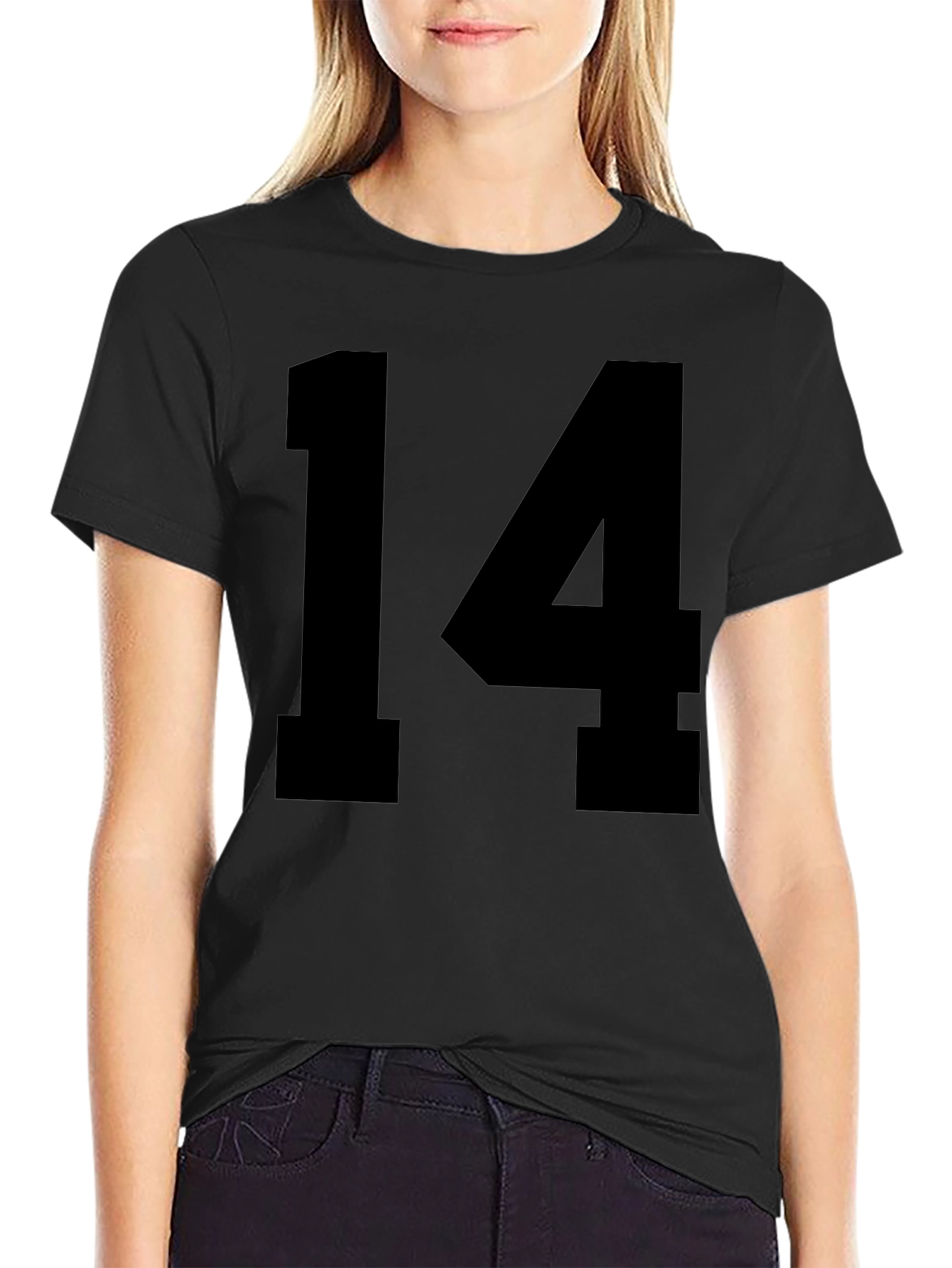 Black Black T-shirt with Bold "14" Number view 2