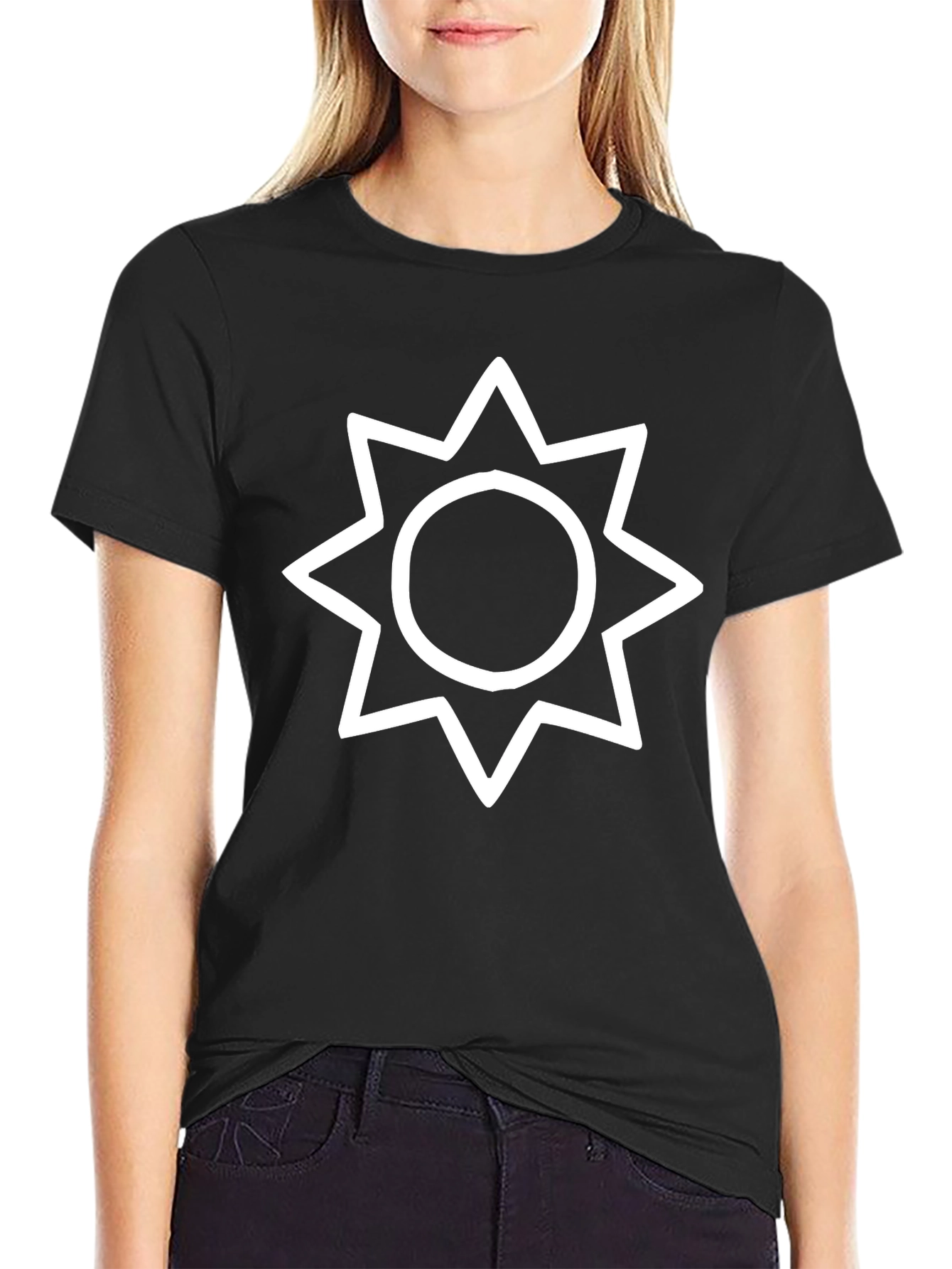Black Geometric Star Graphic Tee - Black Cotton Blend view 2