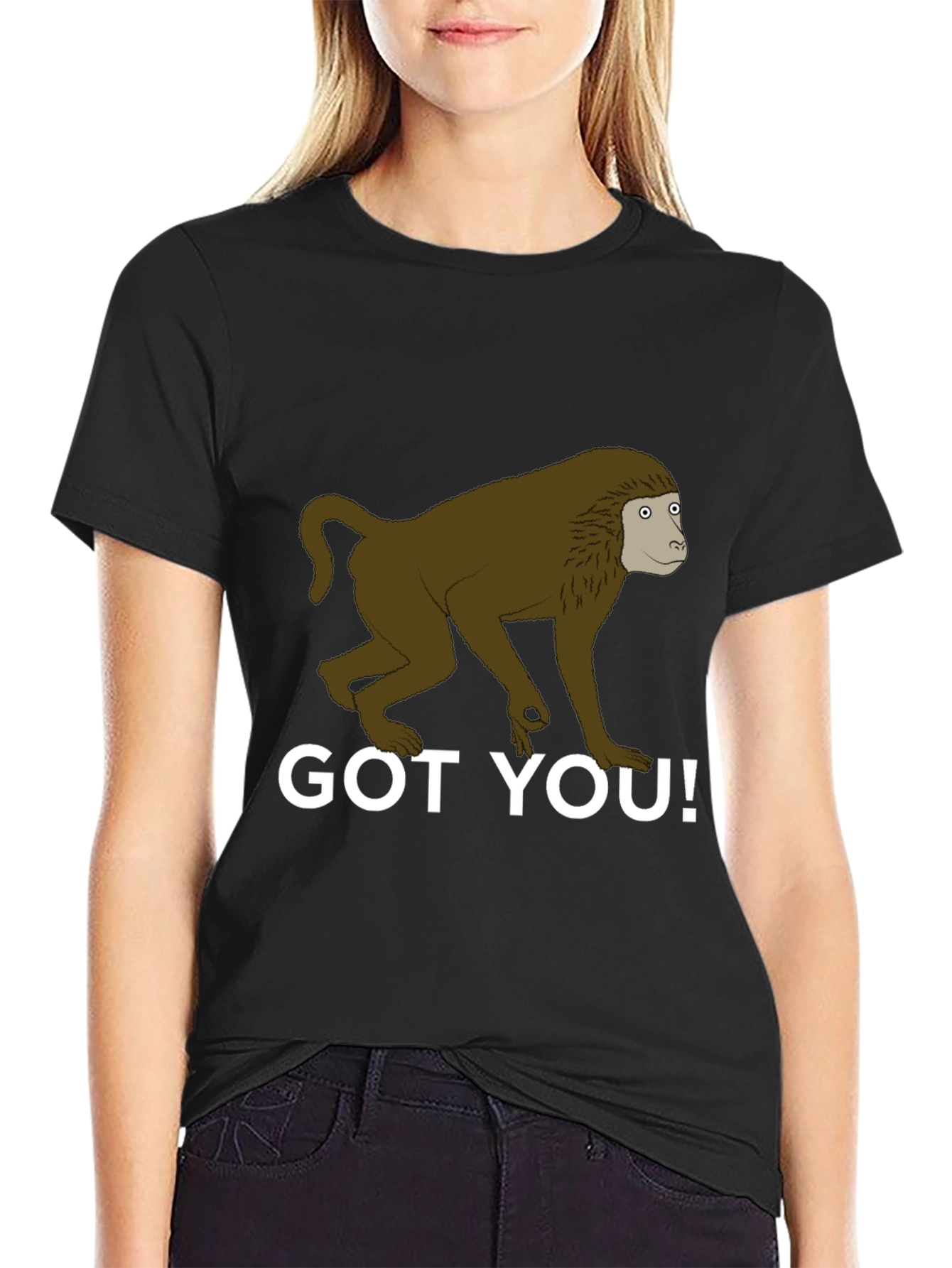Black Got You! Monkey Graphic Tee - Novelty T-Shirt view 2