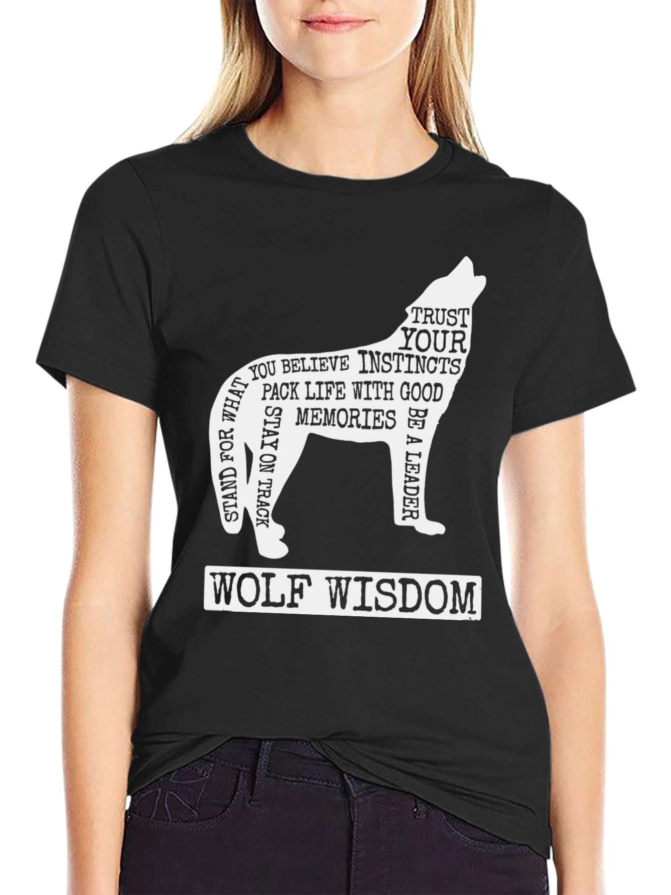 Black Wolf Wisdom T-Shirt - Inspirational Graphic Tee view 2