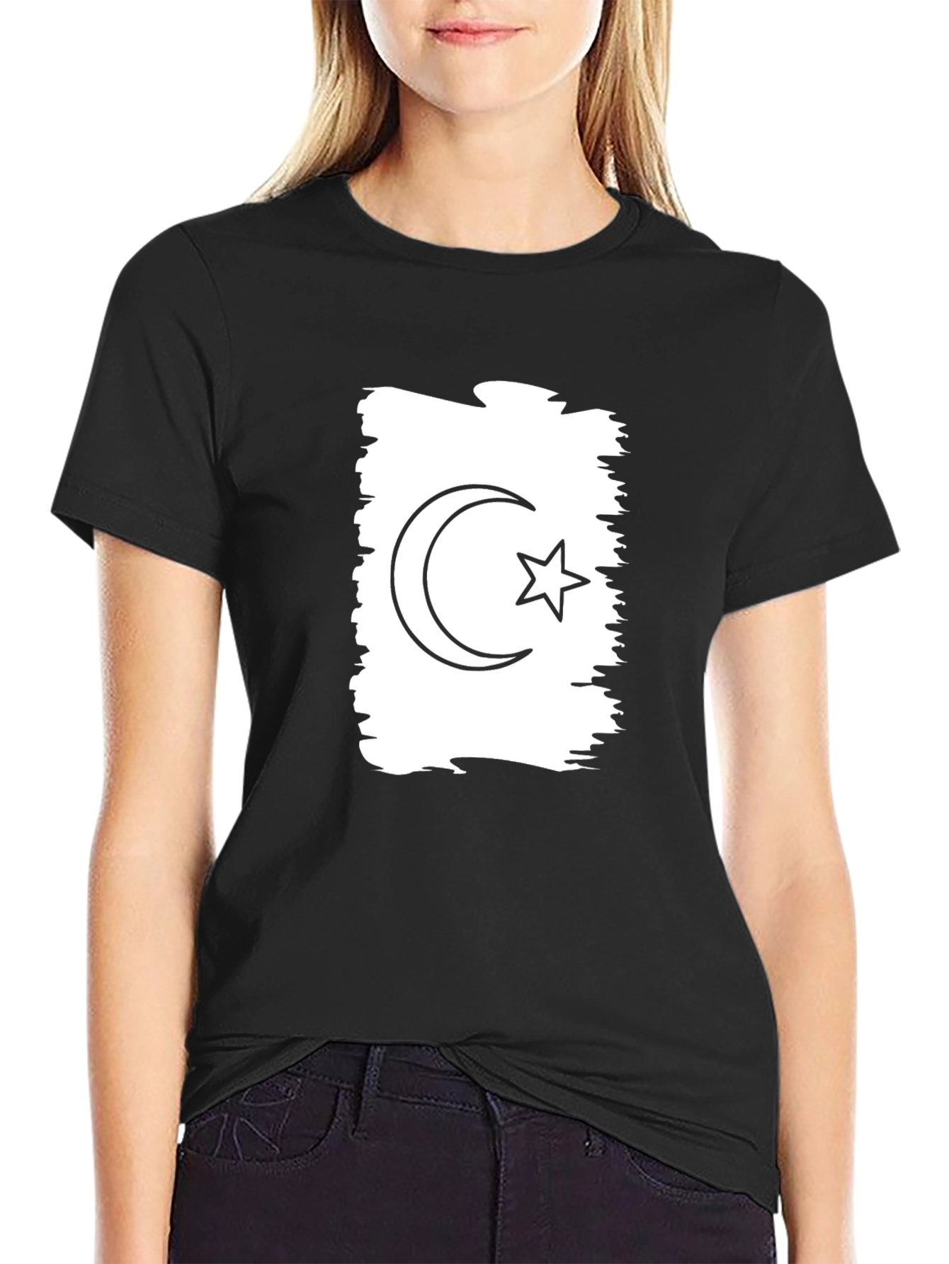 Black Crescent & Star Graphic Black T-Shirt view 2