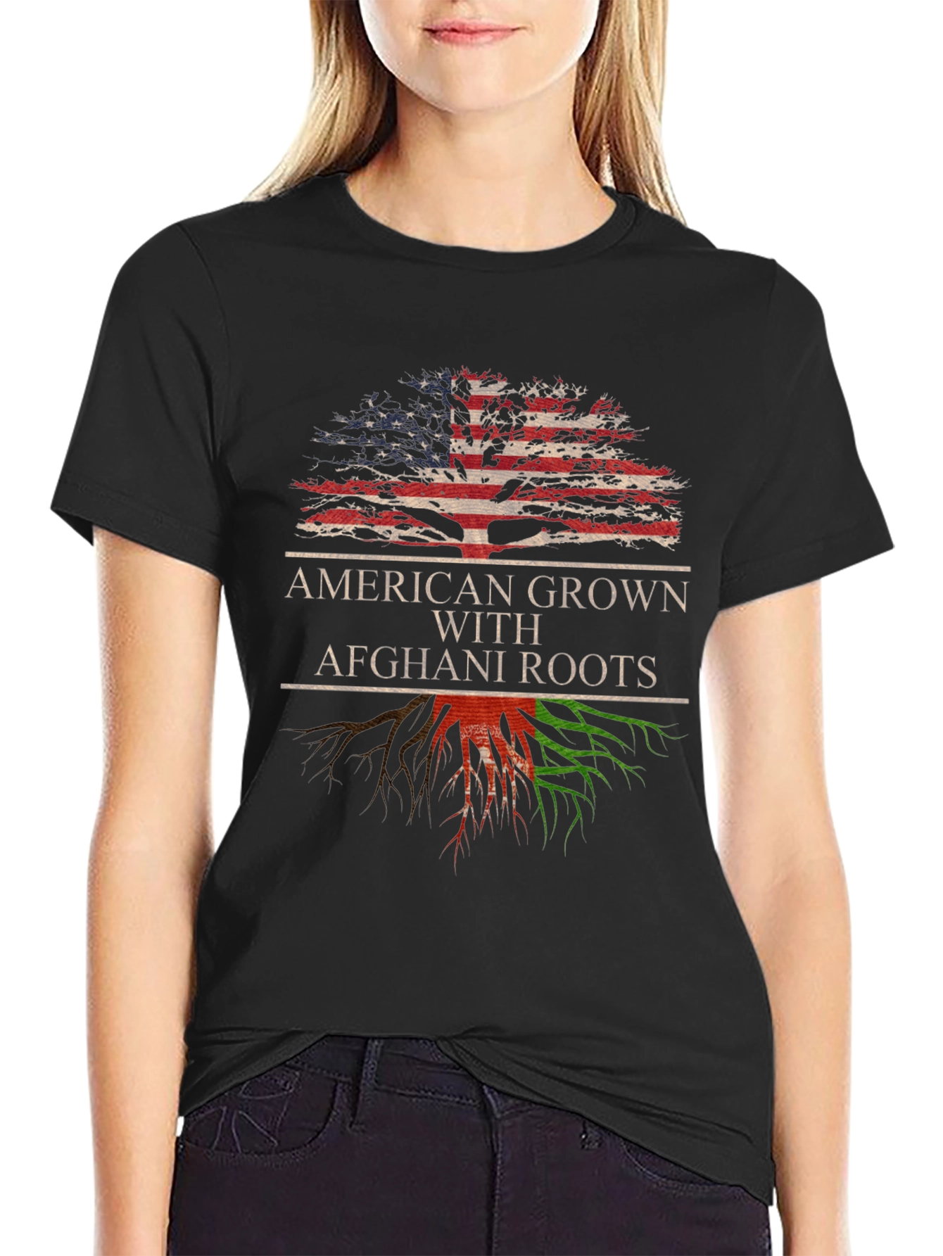 Black American Grown with Afghani Roots T-Shirt view 2