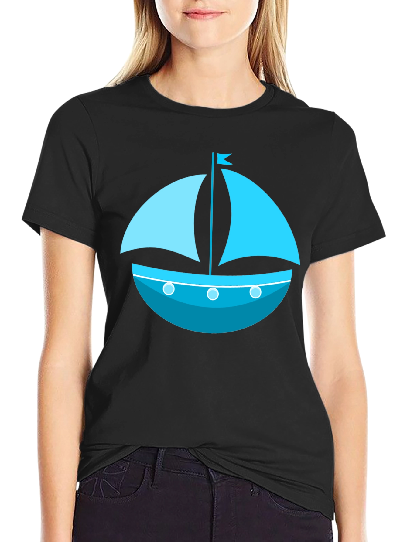 Black Nautical Sailboat Graphic Tee - Black Cotton Shirt view 2