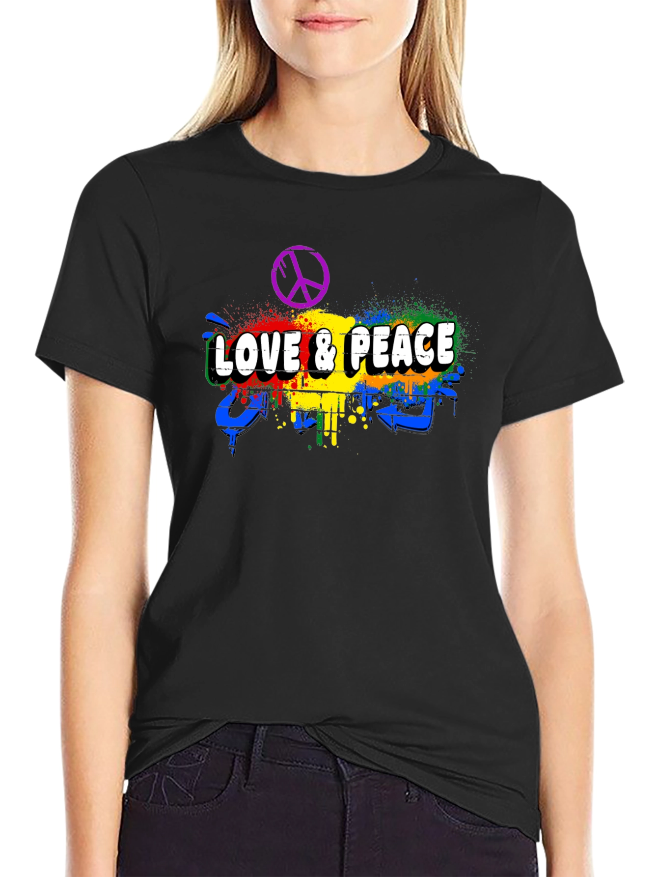 Black Love & Peace Graphic Tee - Men's Black T-Shirt view 2