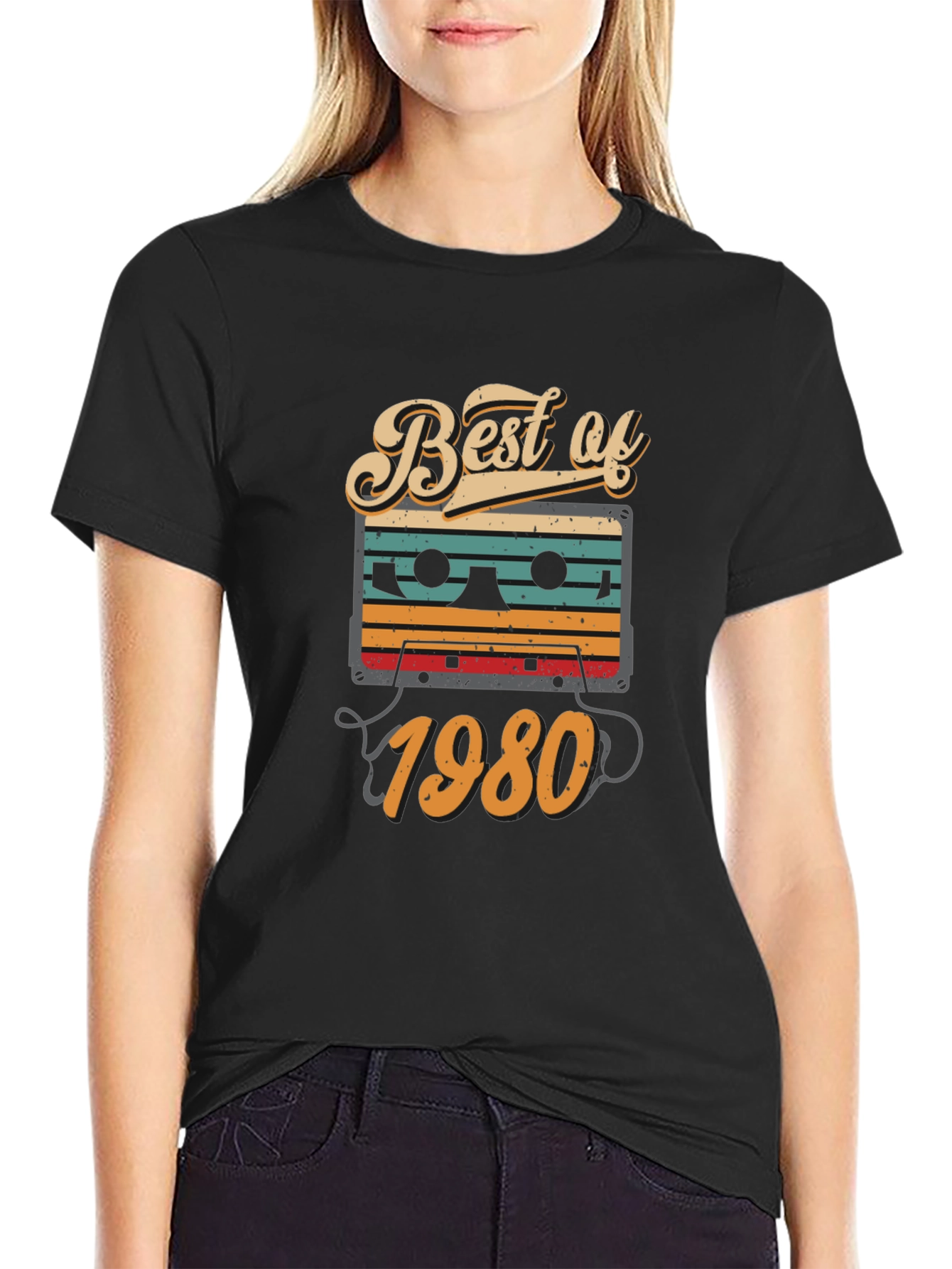 Black Best of 1980 Retro Cassette T-Shirt view 2