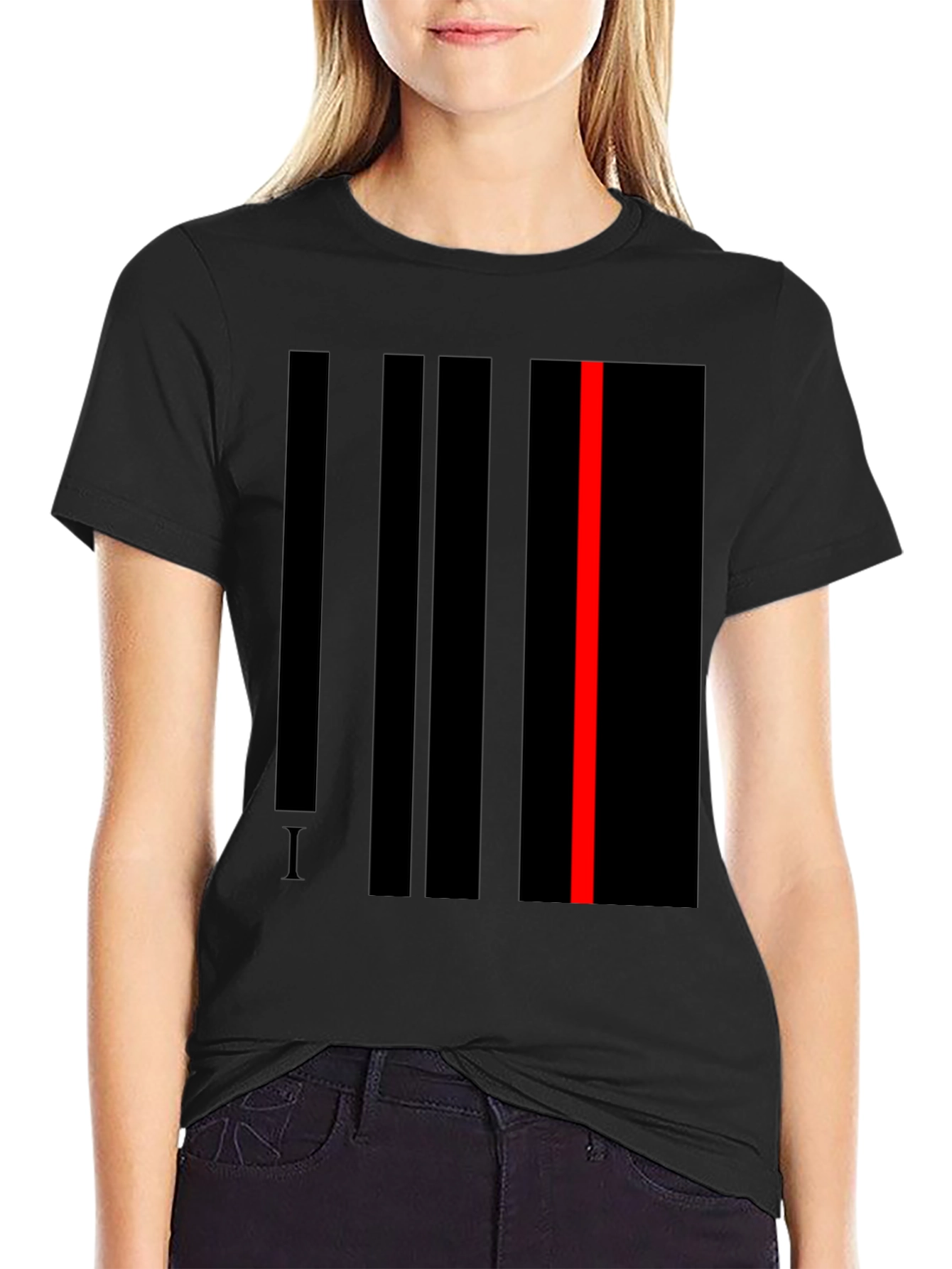 Black Striking Abstract Line Art T-Shirt - Black view 2