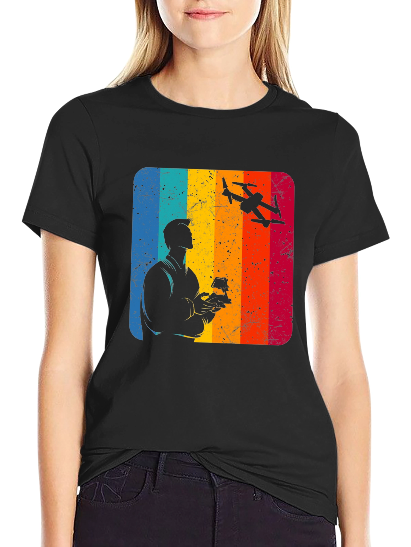 Black Drone Pilot Retro T-Shirt view 2