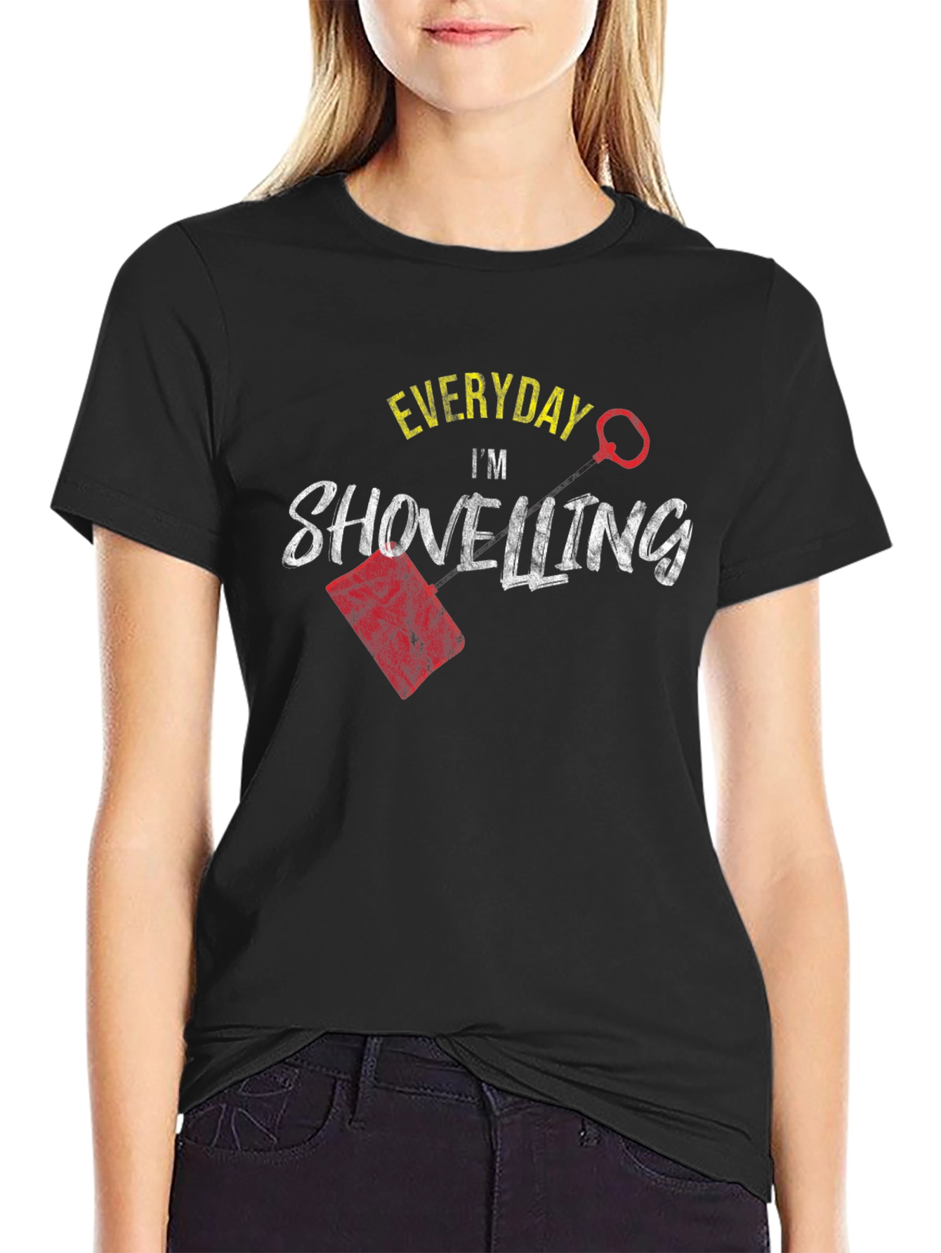 Black Everyday I'm Shovelling Black T-Shirt view 2