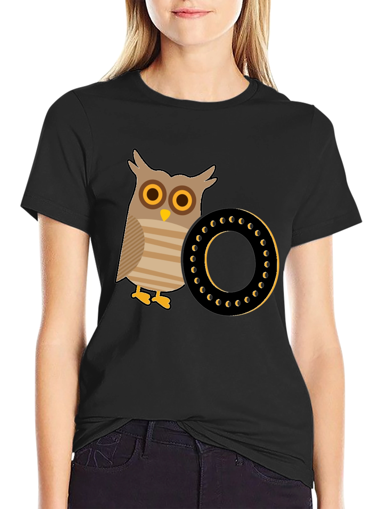 Black Owl and Letter 'O' T-Shirt view 2