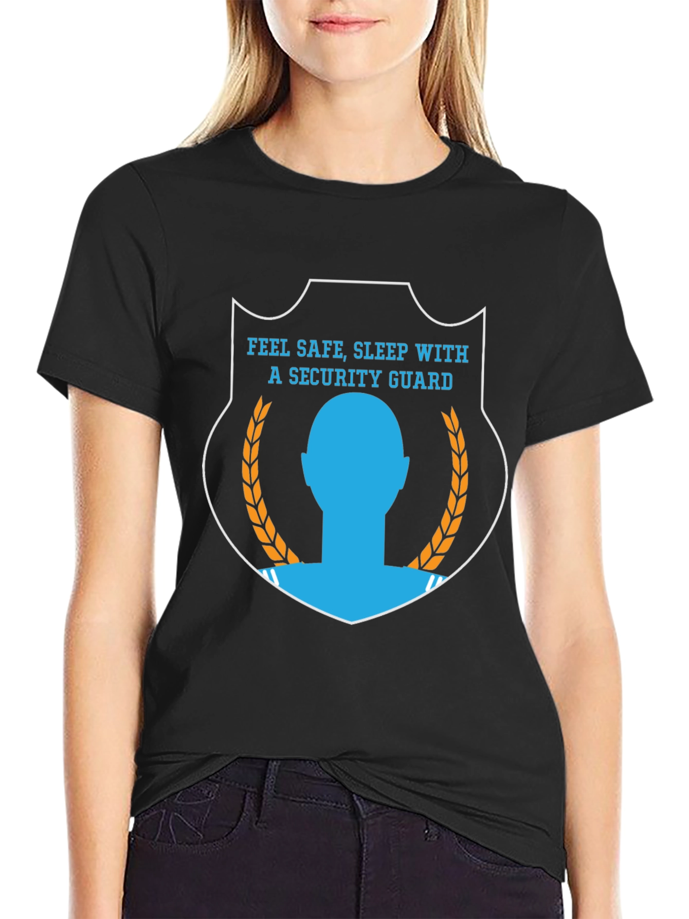 Black Feel Safe, Sleep With a Security Guard T-Shirt view 2
