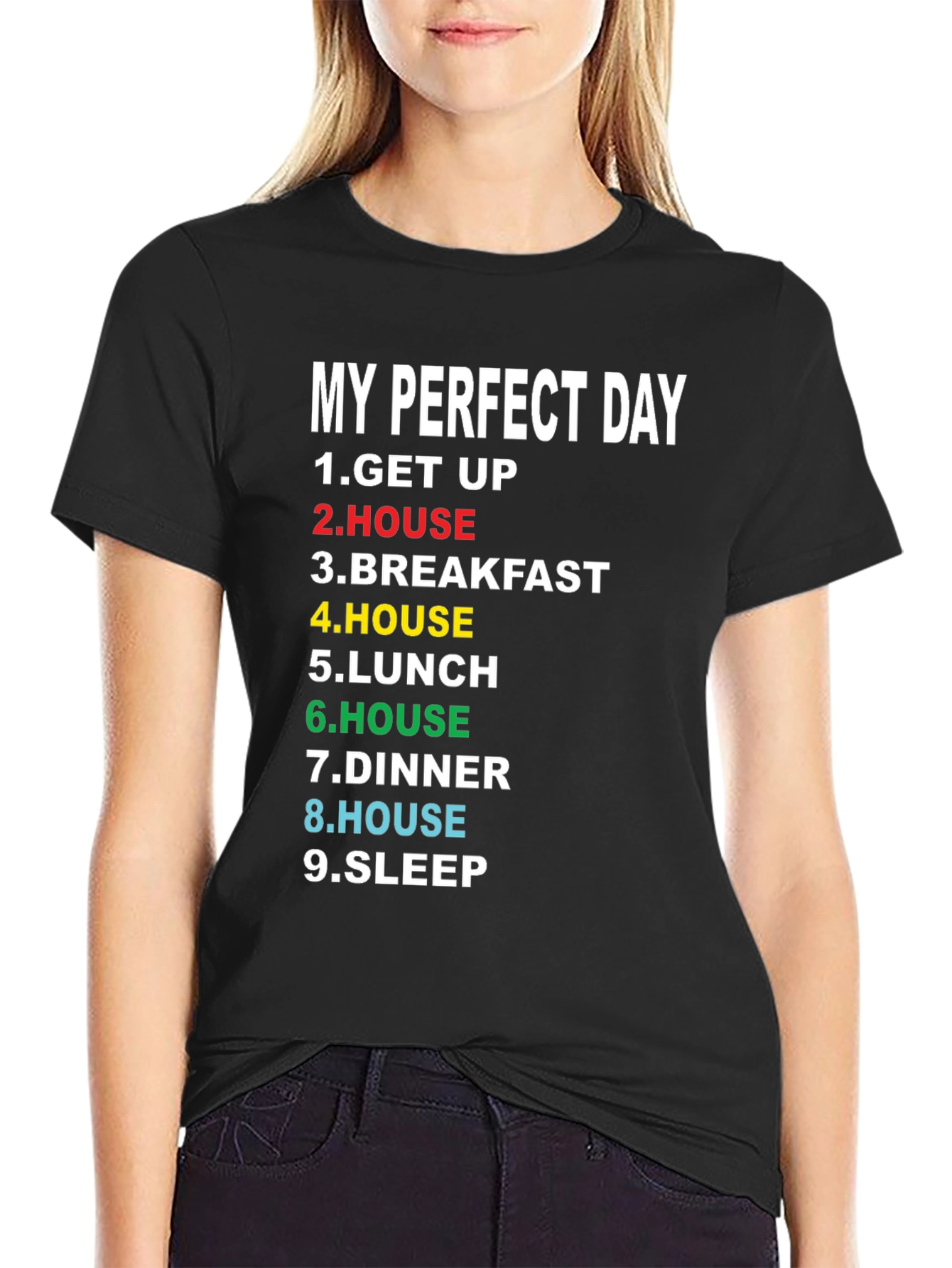 Black My Perfect Day T-Shirt - Funny Graphic Tee view 2