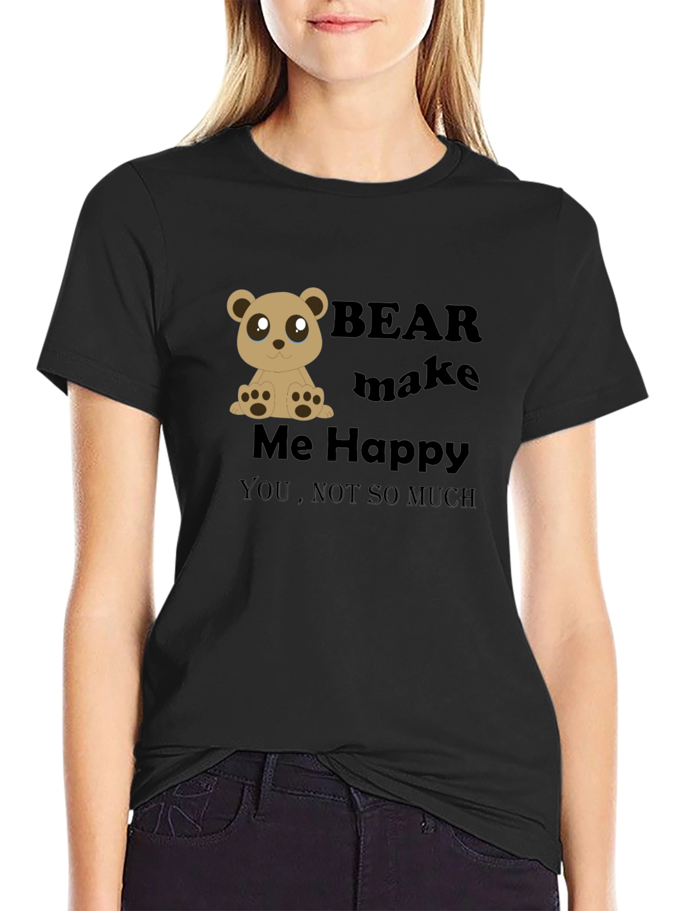 Black Bear Make Me Happy Black Graphic Tee view 2