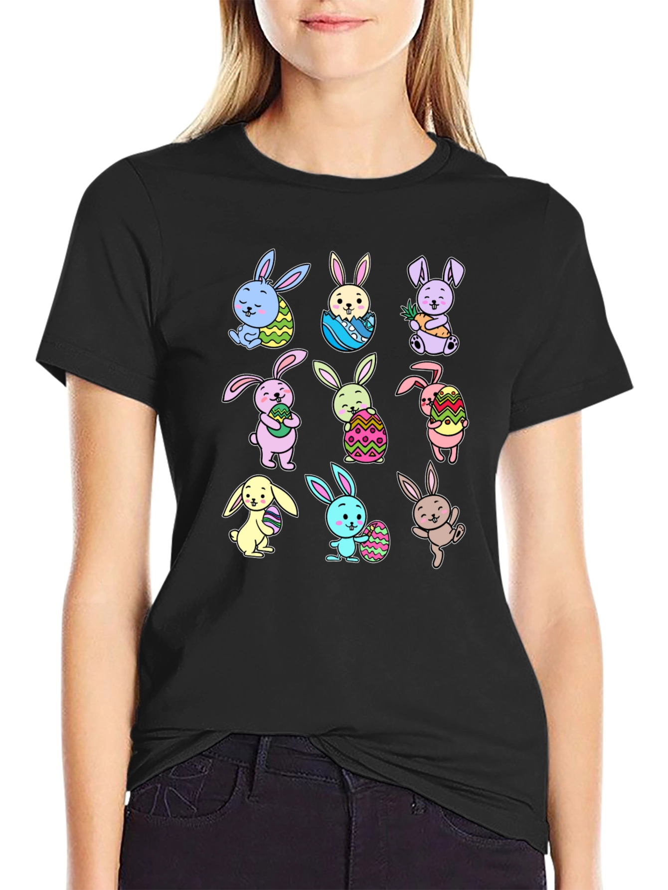 Black Easter Bunny T-Shirt Cute Rabbits view 2