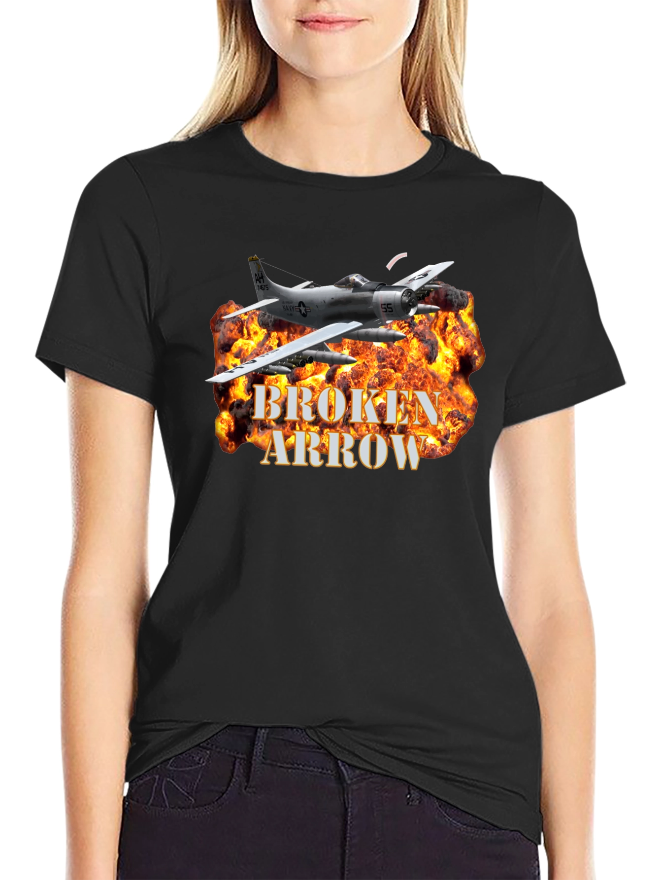 Black Broken Arrow Fire Plane T-Shirt view 2