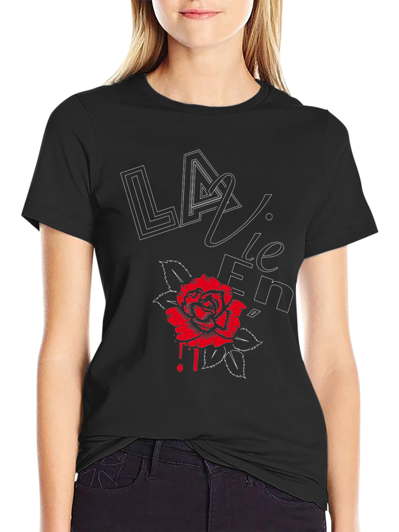 Black La Vie En Rose Graphic Tee - Stylish Black T-Shirt view 2