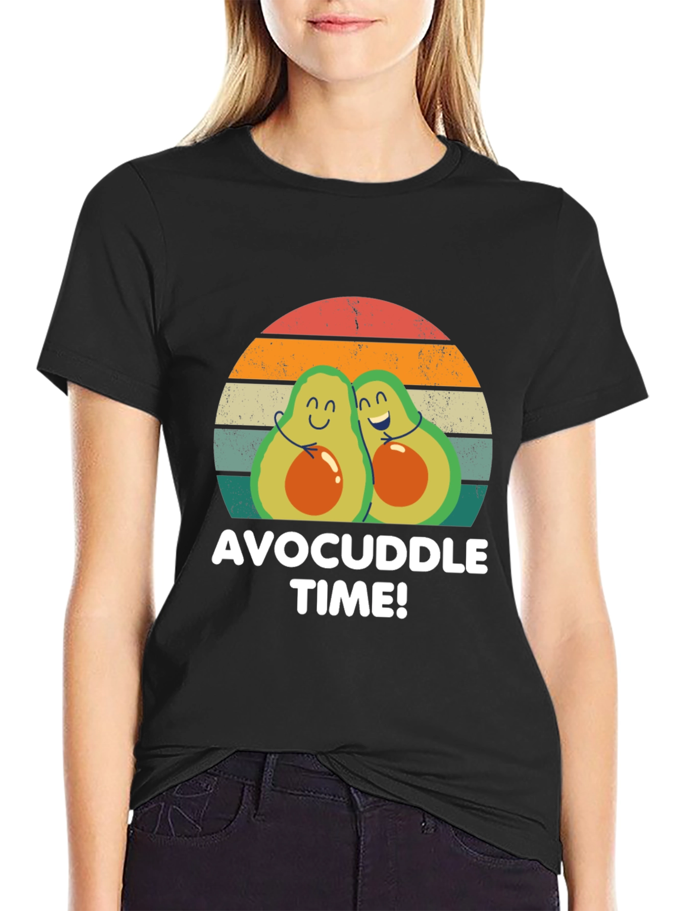 Black Avocuddle Time T-Shirt - Cute Avocado Graphic Tee view 2