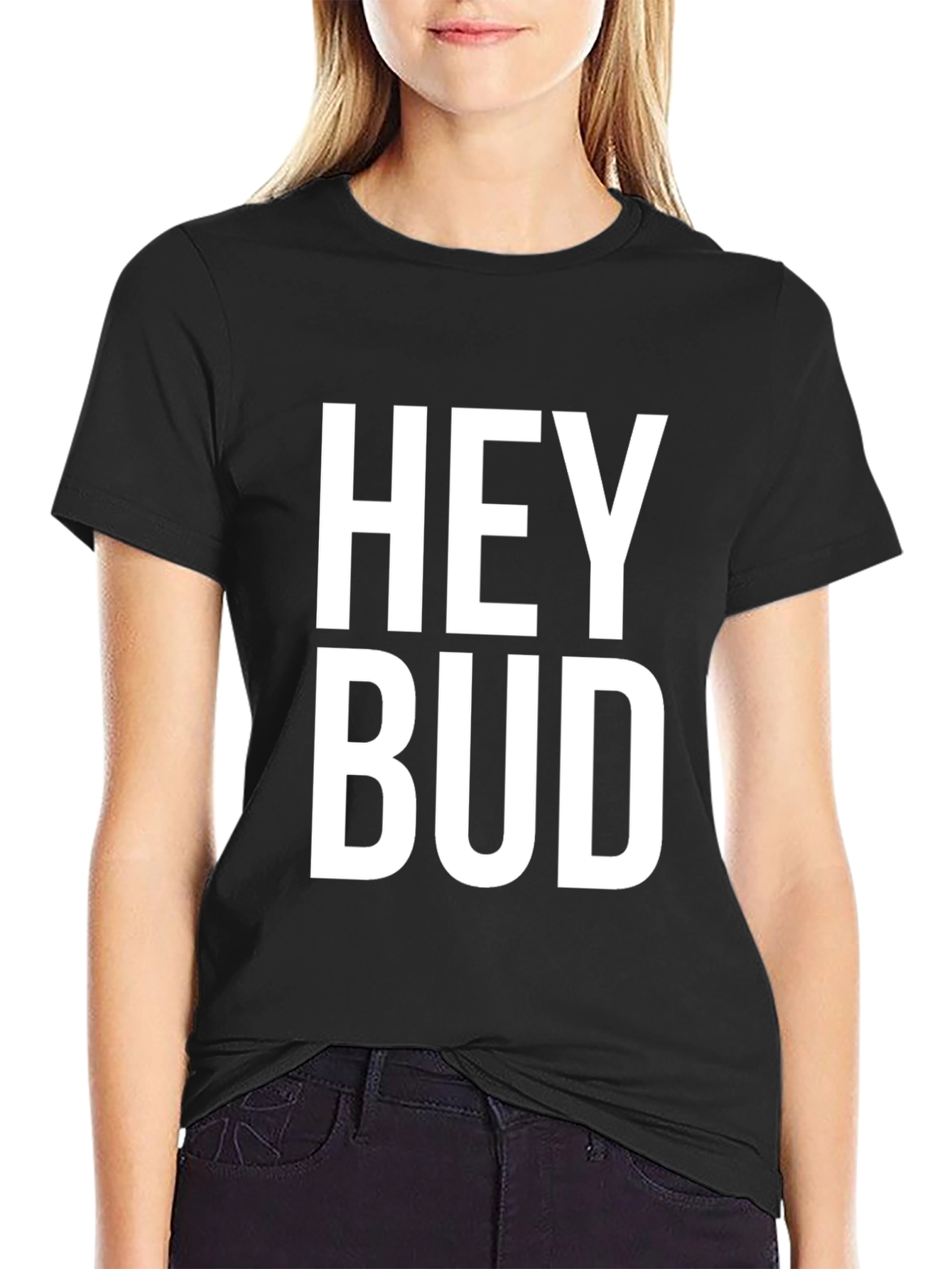 Black Hey Bud Graphic Tee - Black Cotton Blend T-Shirt view 2