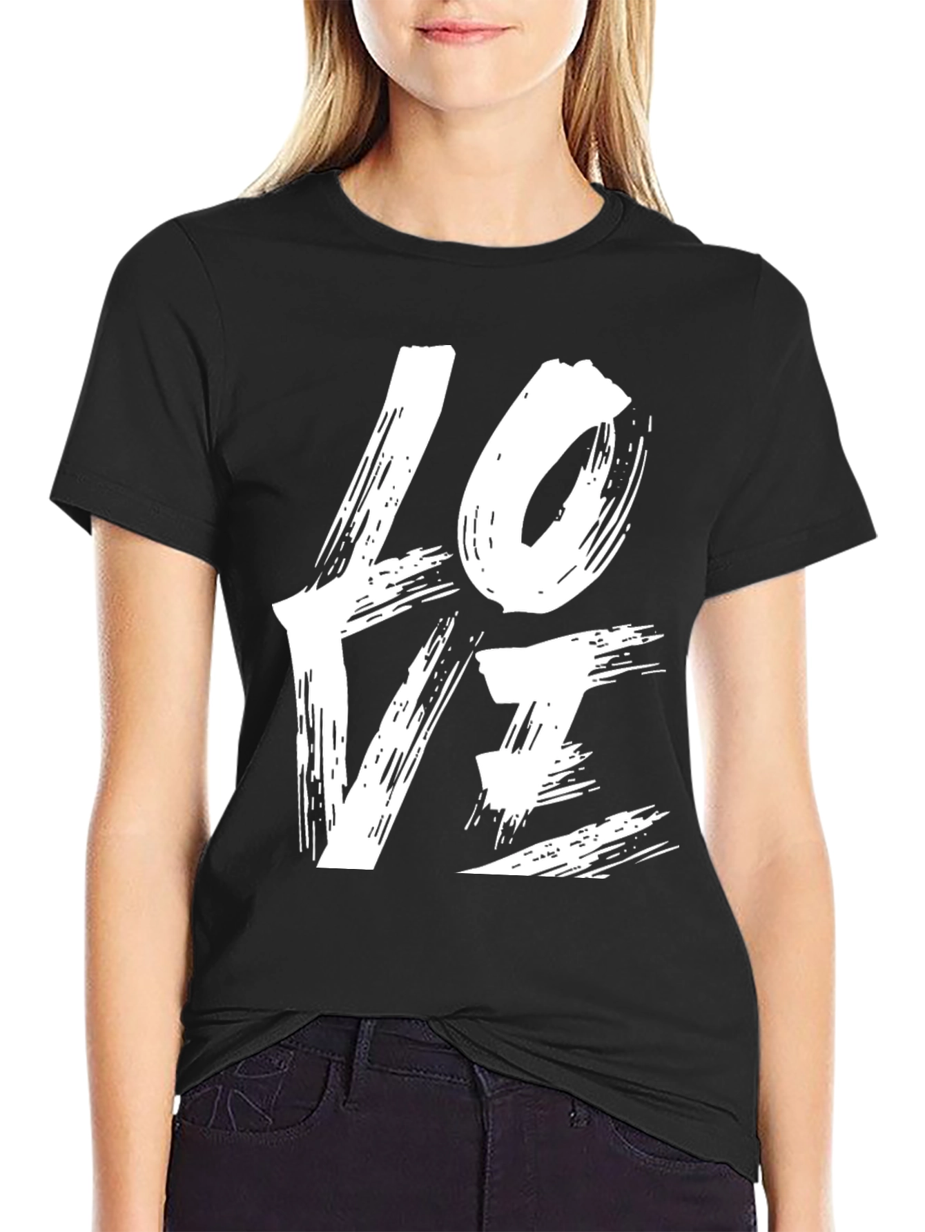 Black Love Brushstroke Graphic Tee - Black Casual Shirt view 2