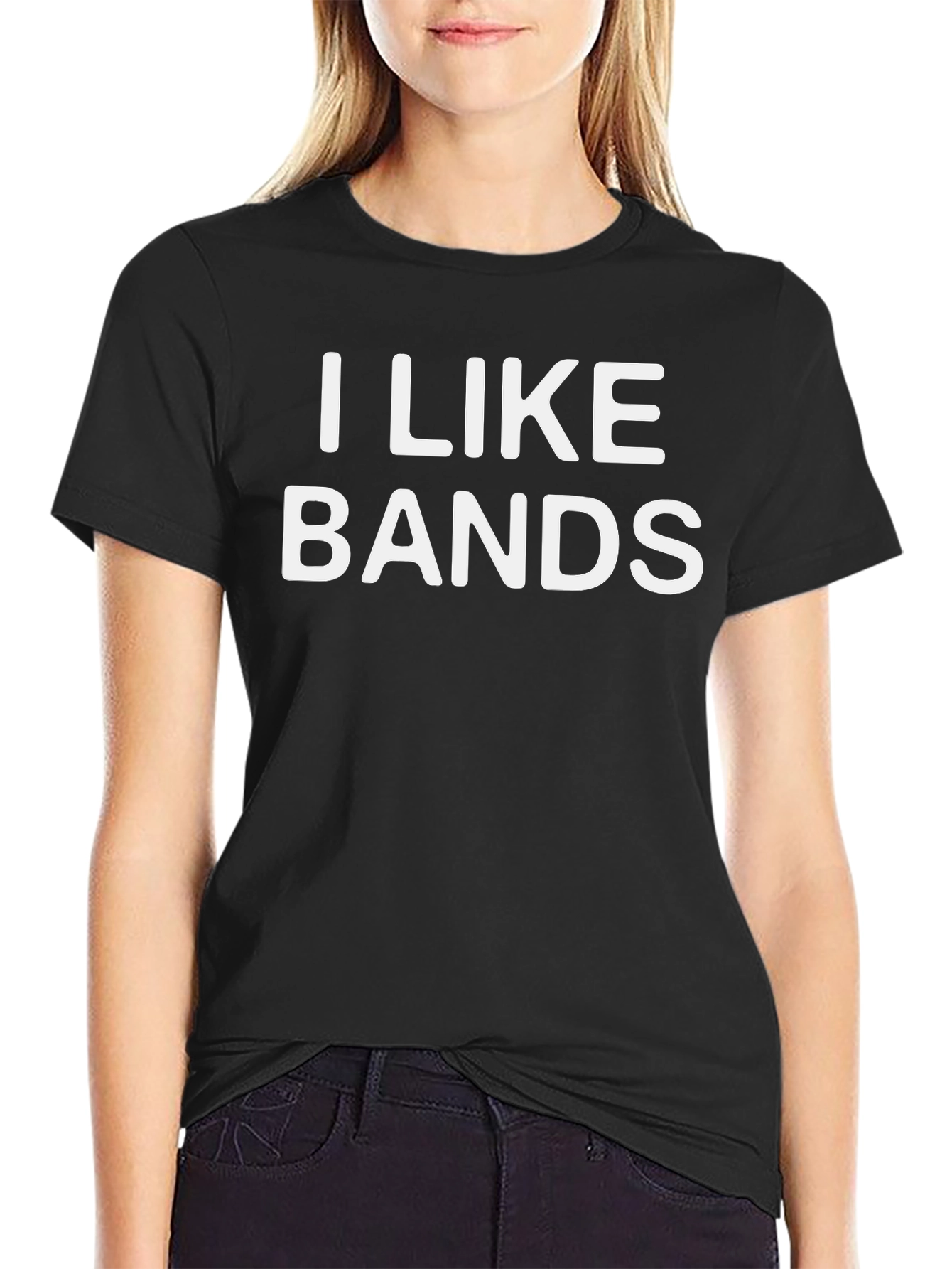 Black I Like Bands Graphic Tee - Black Cotton T-Shirt view 2