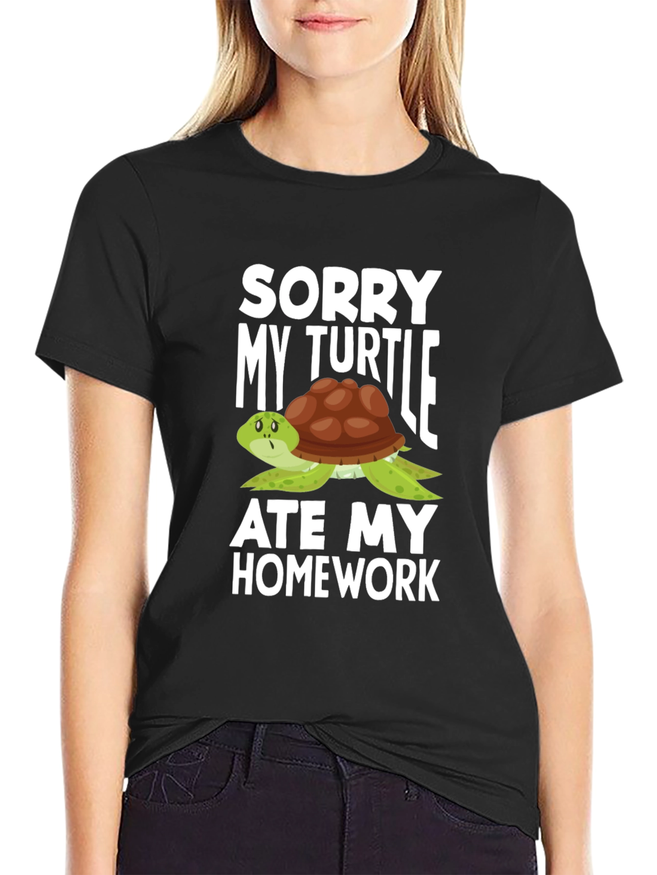 Black Sorry My Turtle Ate My Homework T-Shirt view 2
