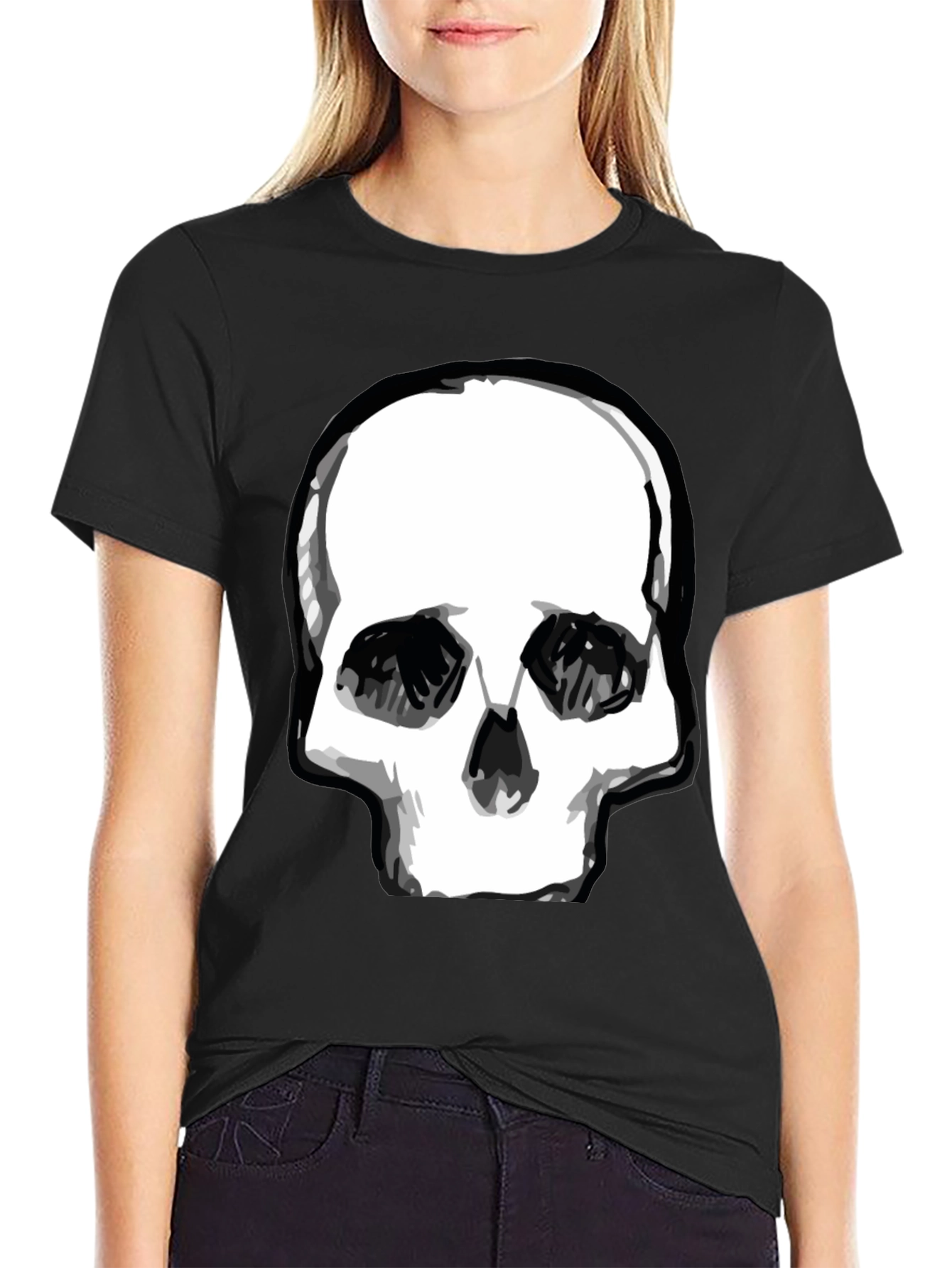Black Skull Graphic Print Black T-Shirt view 2