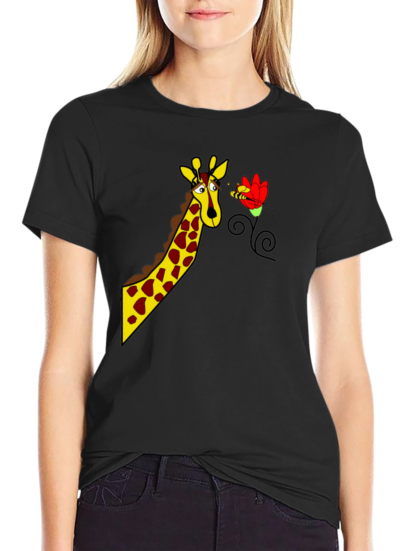 Black Giraffe & Bee Graphic Tee - Black view 2