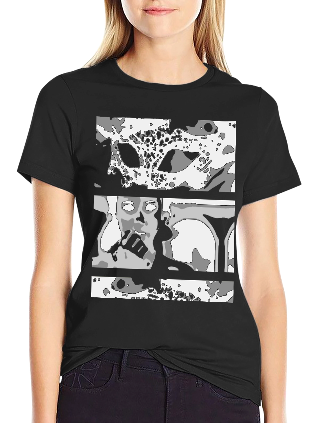 Black Abstract Graphic Print Black T-Shirt view 2