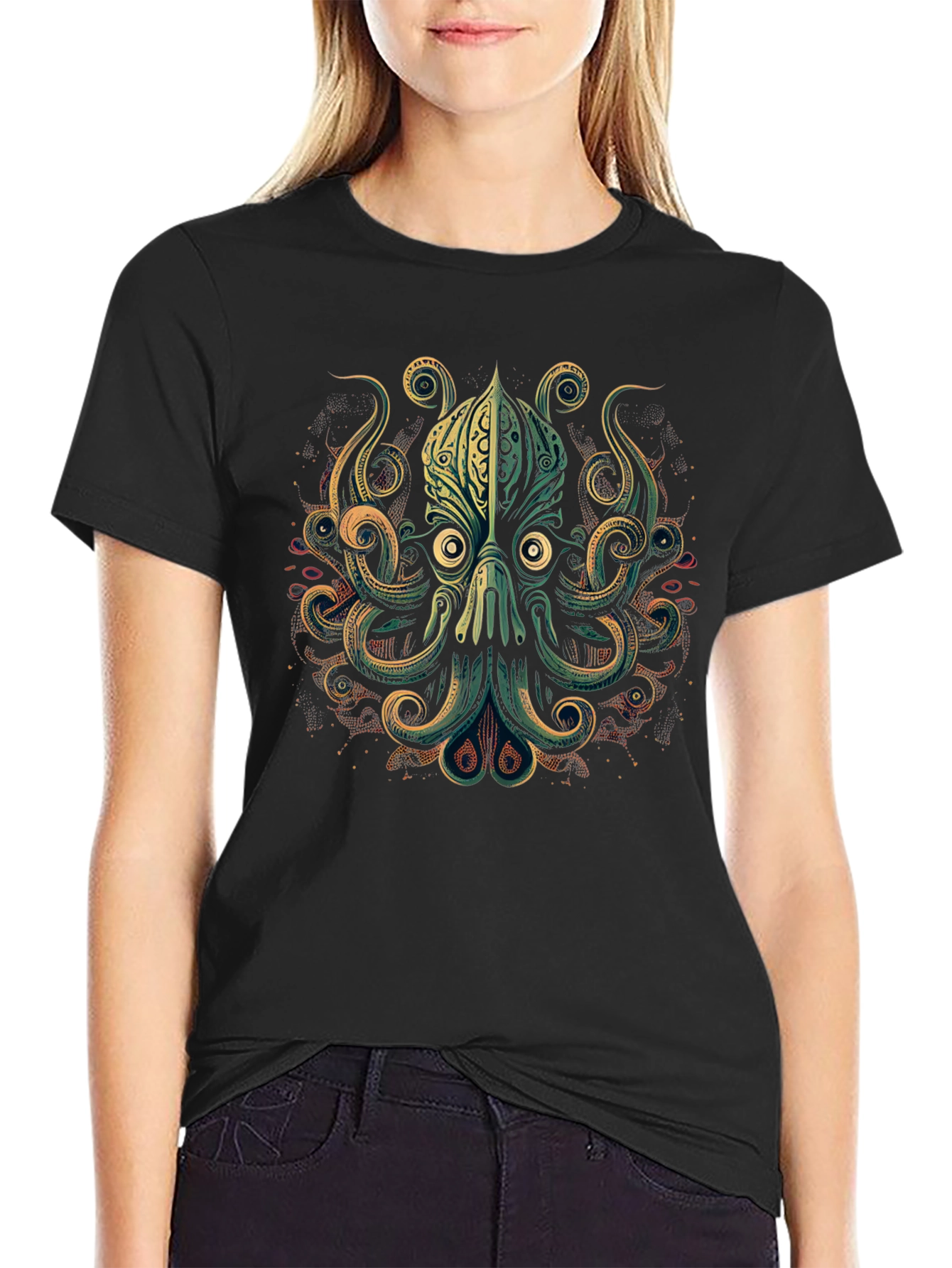 Black Octopus Graphic Black T-Shirt view 2