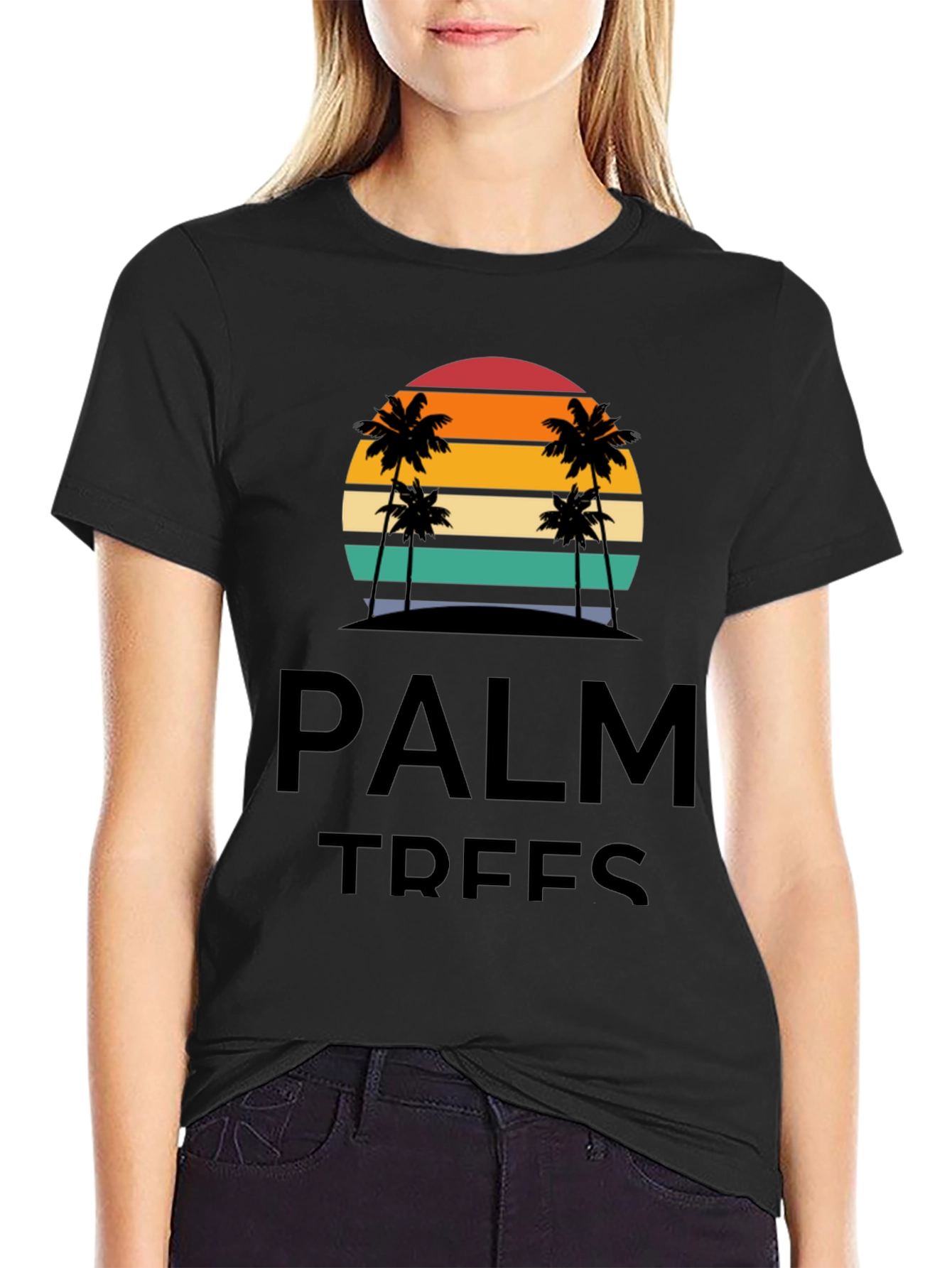 Black Palm Trees Graphic T-Shirt - Retro Sunset Design view 2