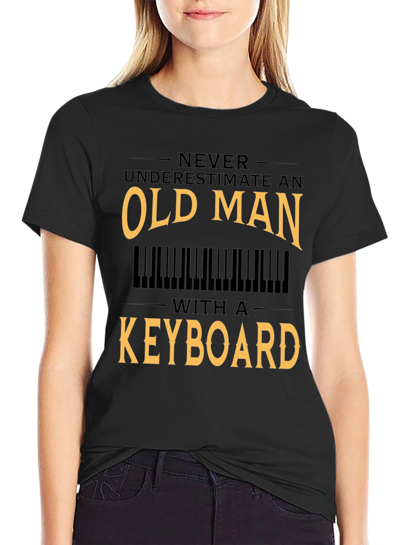Black Old Man Keyboard T-Shirt - Musician Gift view 2