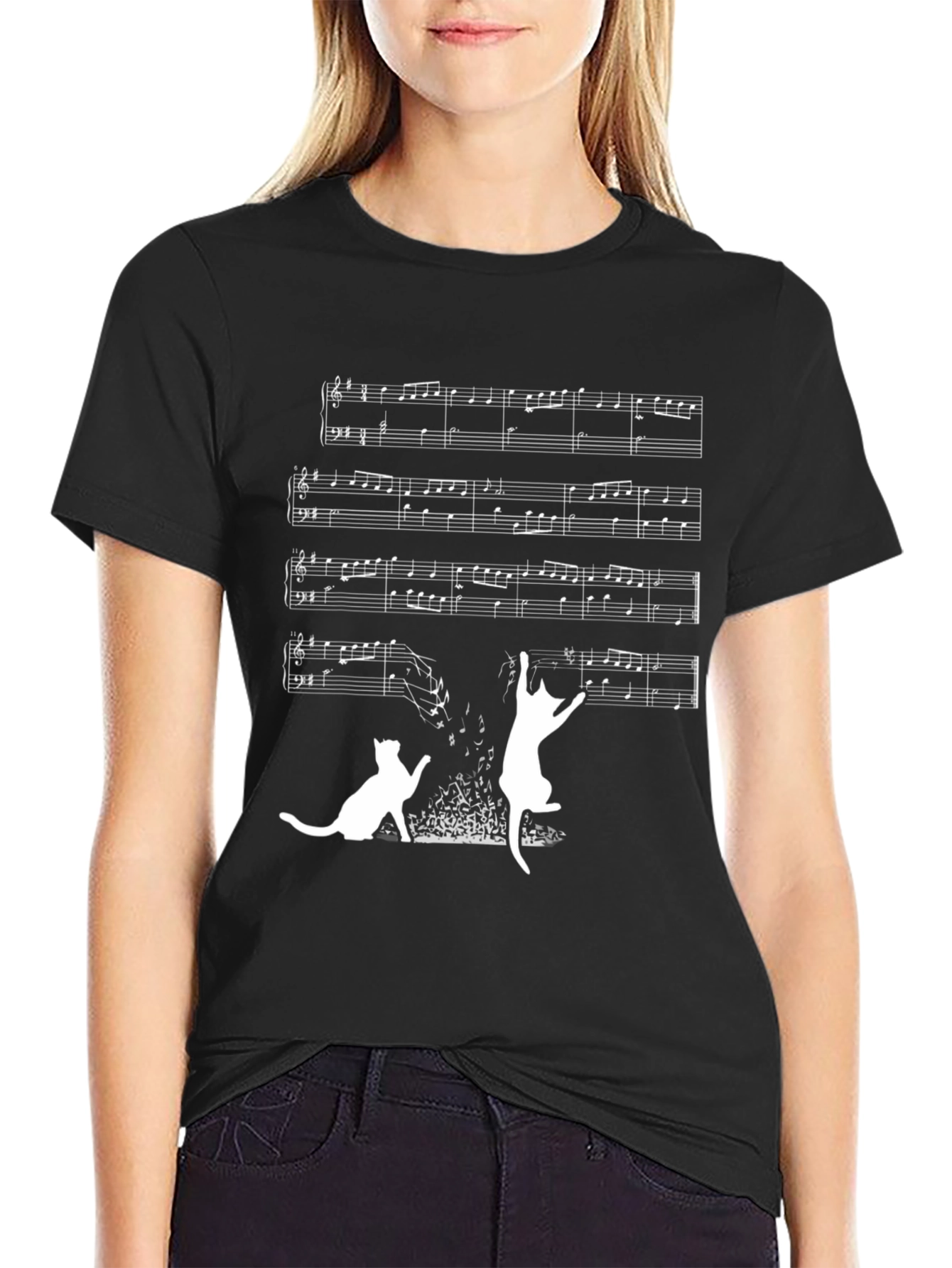 Black Musical Cats Graphic T-Shirt - Black view 2