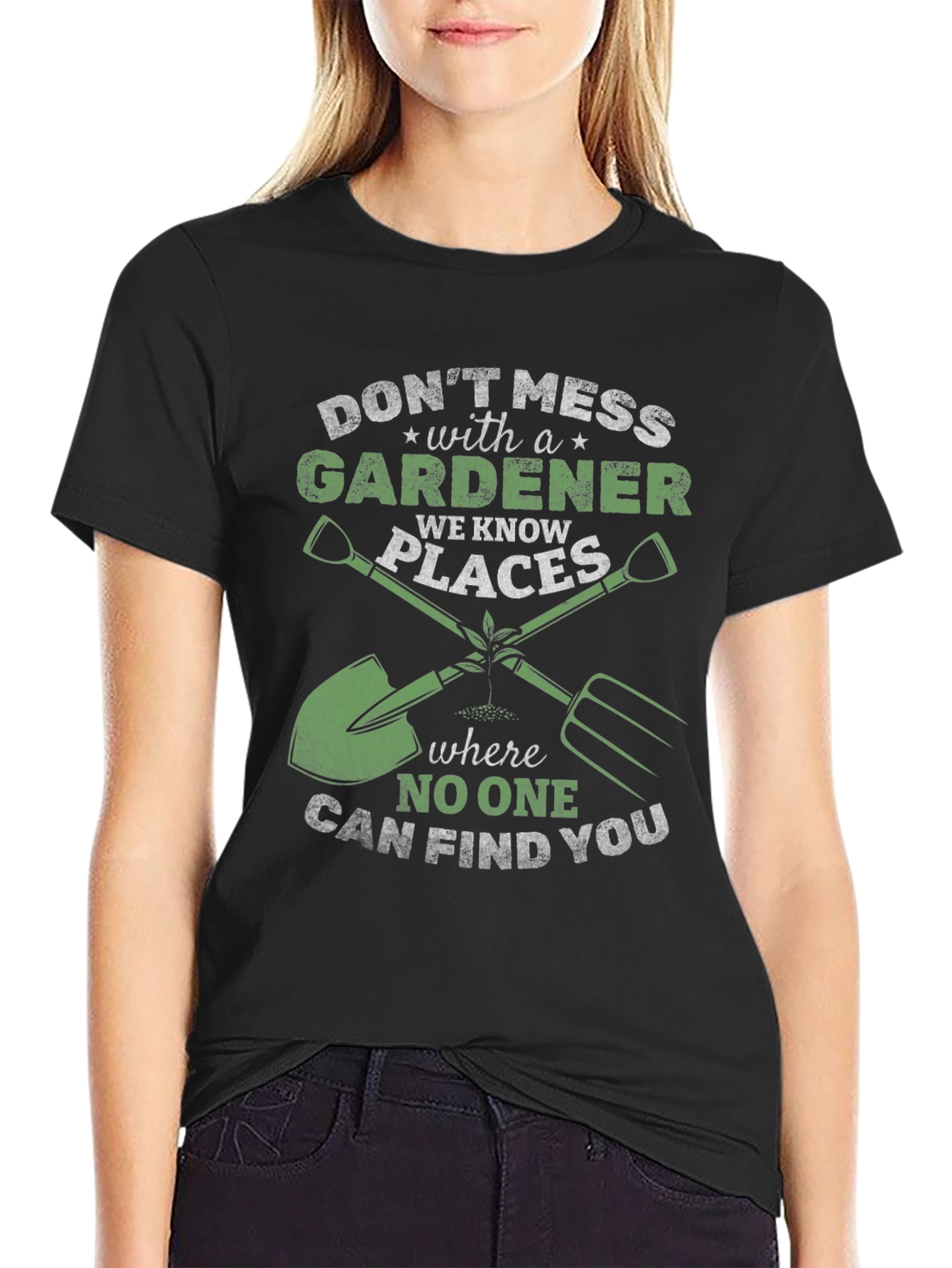 Black Don't Mess with a Gardener T-Shirt - Funny Gardening Gift view 2
