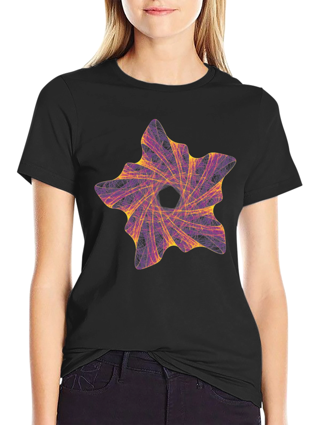 Black Abstract Vortex Graphic Black T-Shirt view 2