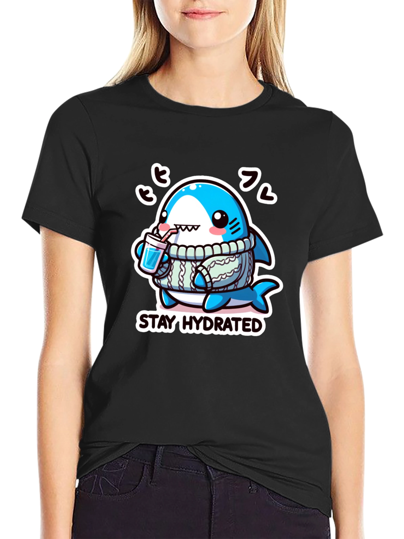 Black Stay Hydrated Shark Graphic Tee view 2