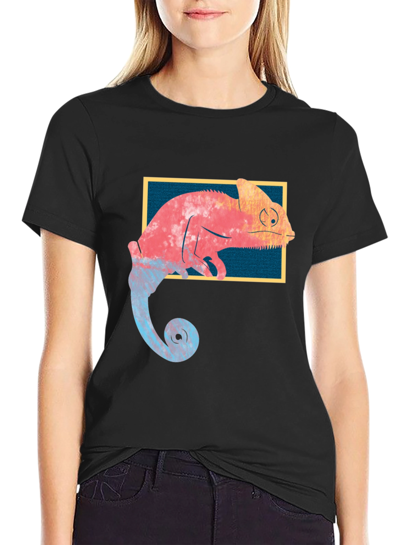 Black Chameleon Graphic T-Shirt - Unique Design view 2
