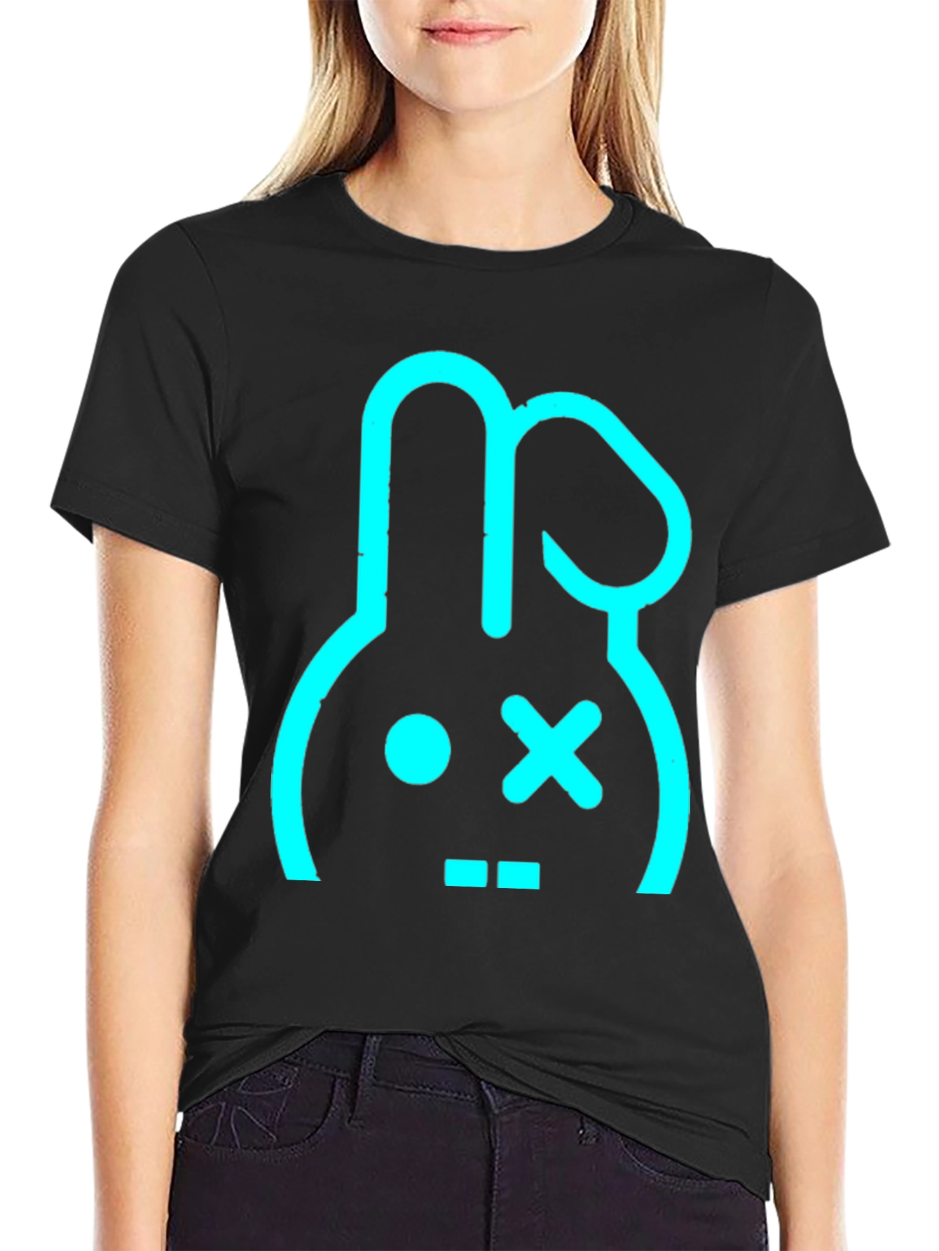 Black Cool Bunny Graphic Tee - Black Cotton Blend view 2