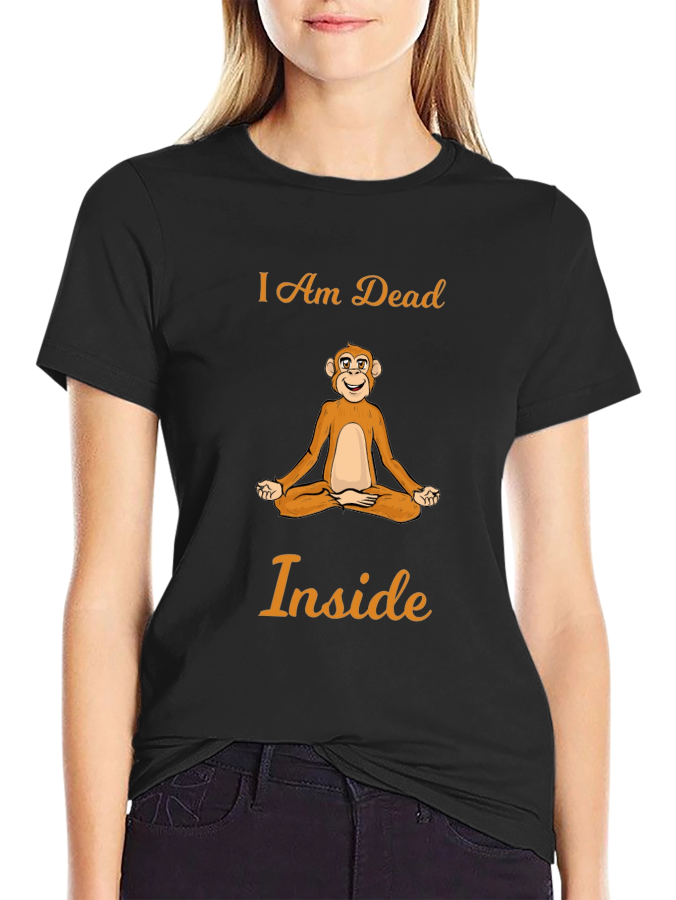 Black I Am Dead Inside Monkey Meditation T-Shirt view 2