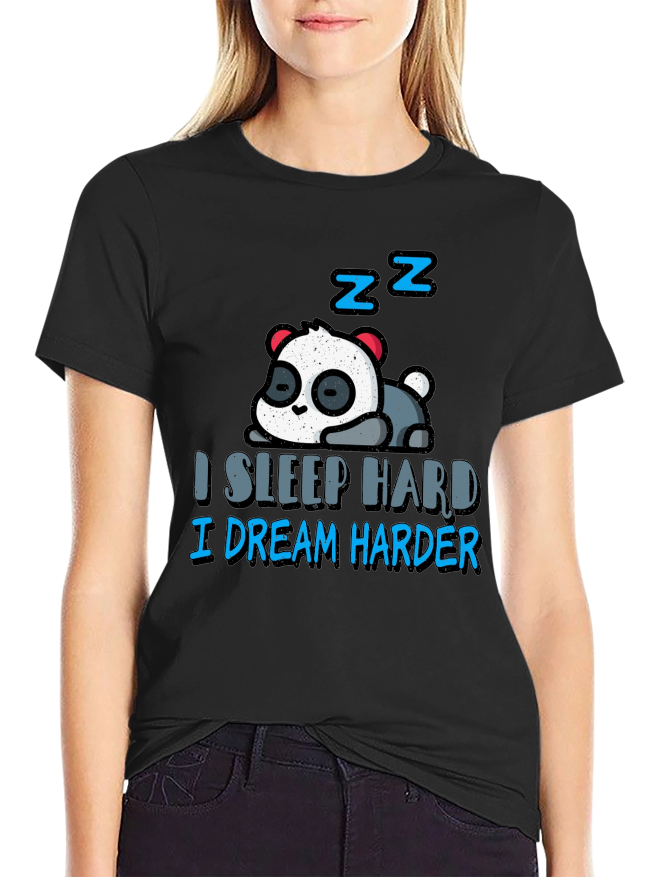 Black Sleepy Panda T-Shirt - I Sleep Hard, I Dream Harder view 2